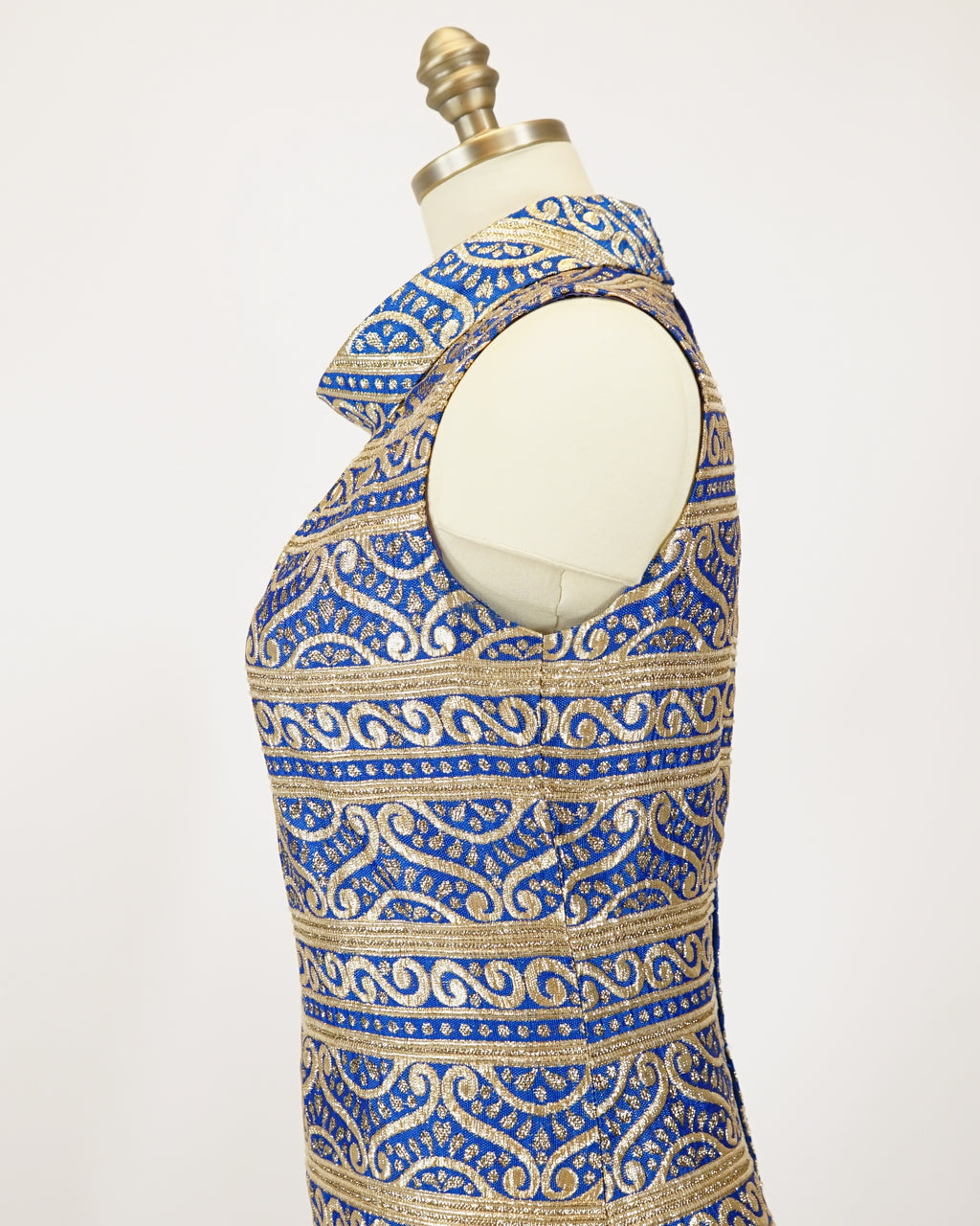 1960s Iconic Blue & Gold Faux Cheongsam Maxi