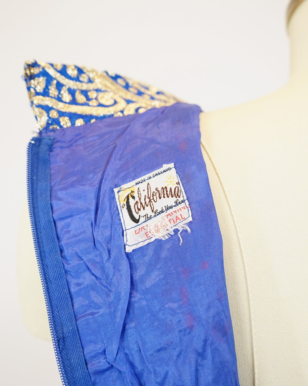 1960s Iconic Blue & Gold Faux Cheongsam Maxi