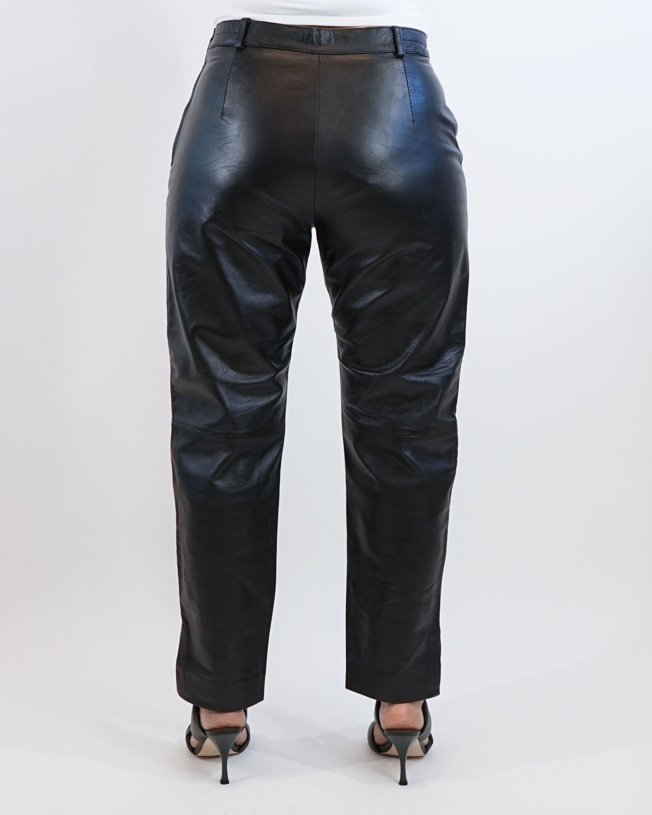 1990s Black Leather Tapered Leg Pants