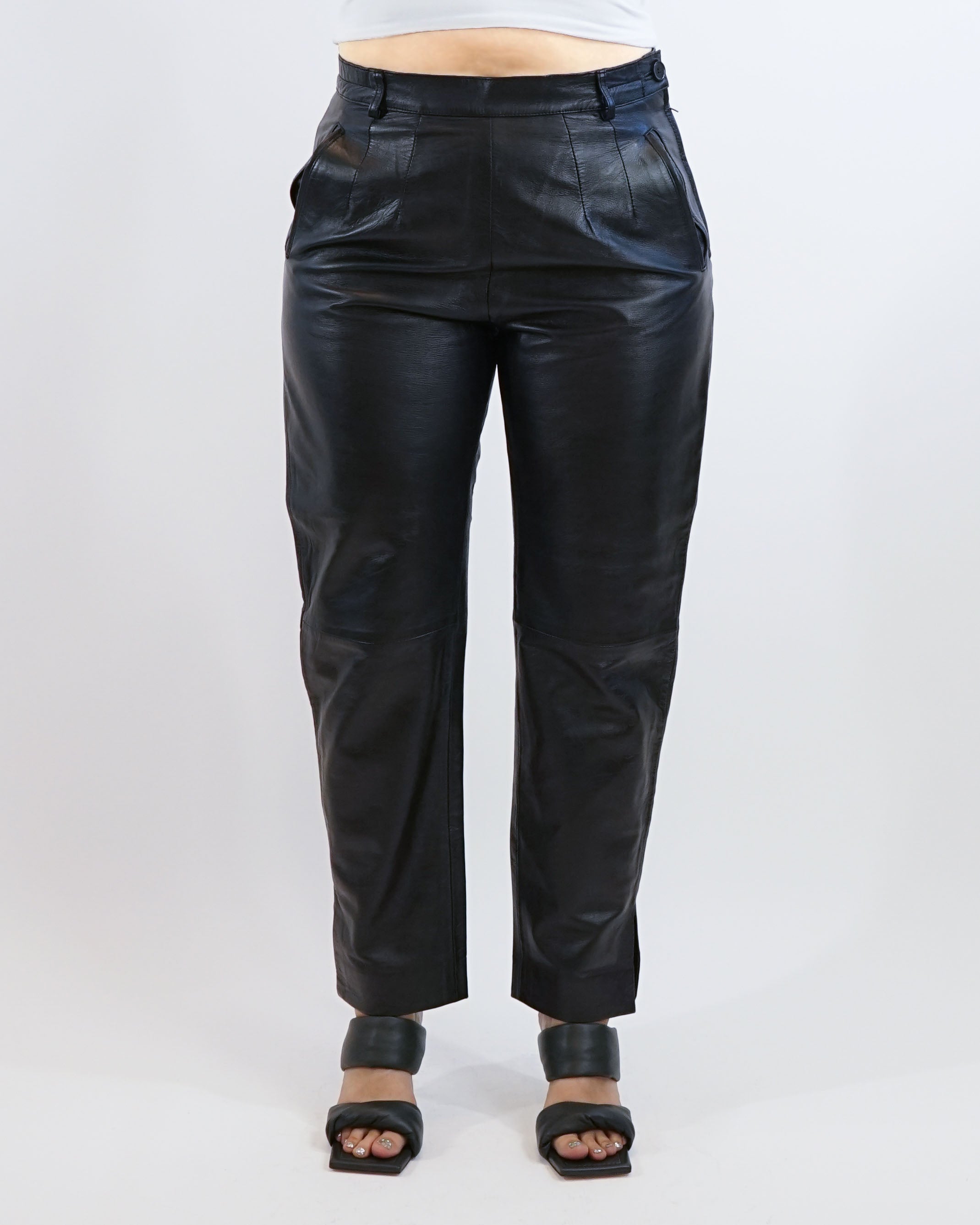 1990s Black Leather Tapered Leg Pants