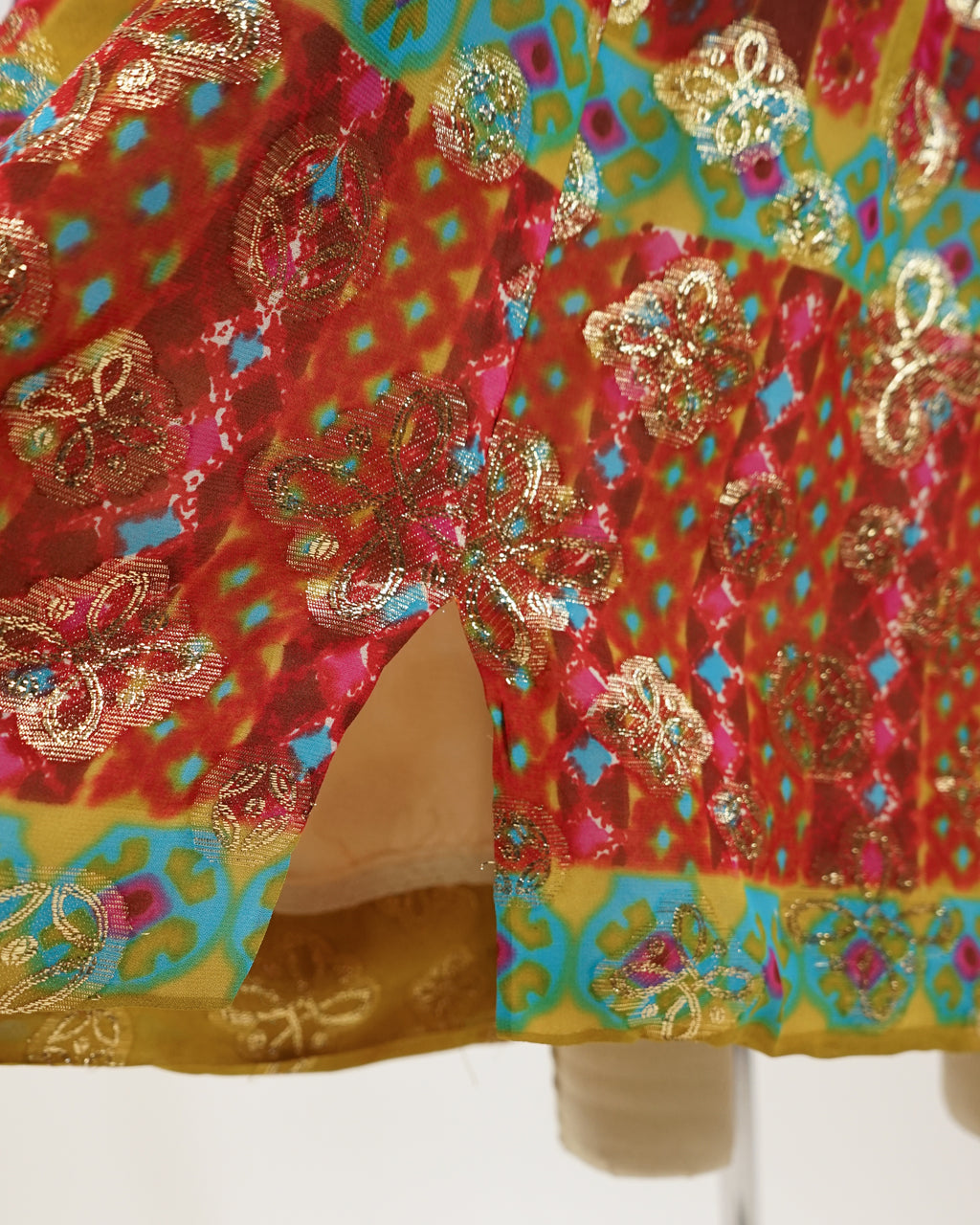 60s Maroon Jacquard Organza Gold Lamé Medallion Dress