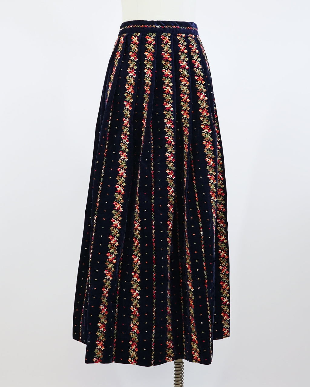 1970s Velvet Floral Embroidered Eyelet Skirt