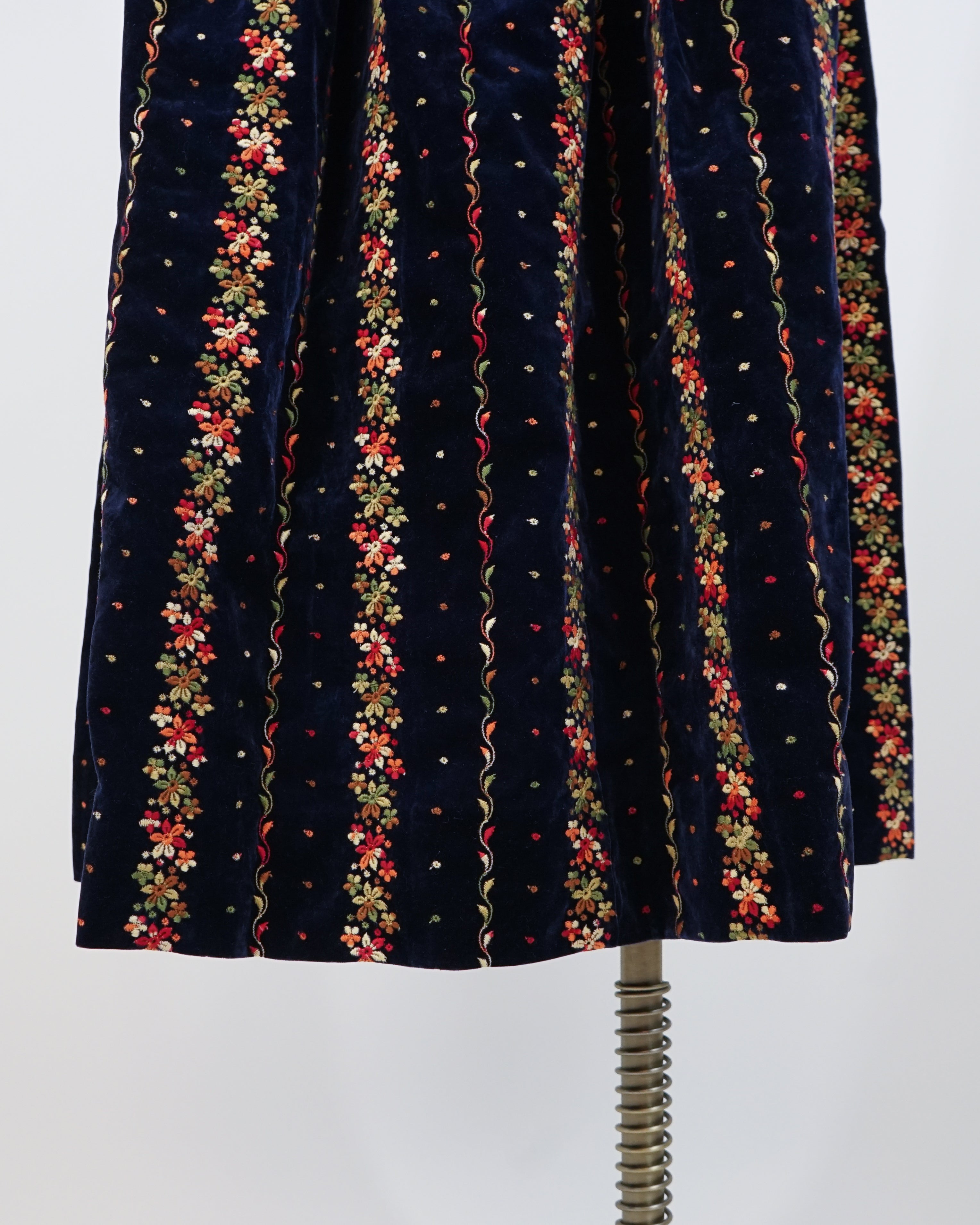 1970s Velvet Floral Embroidered Eyelet Skirt