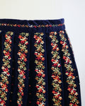 70s Navy Velvet Floral Embroidered Eyelet Handmade Maxi Skirt