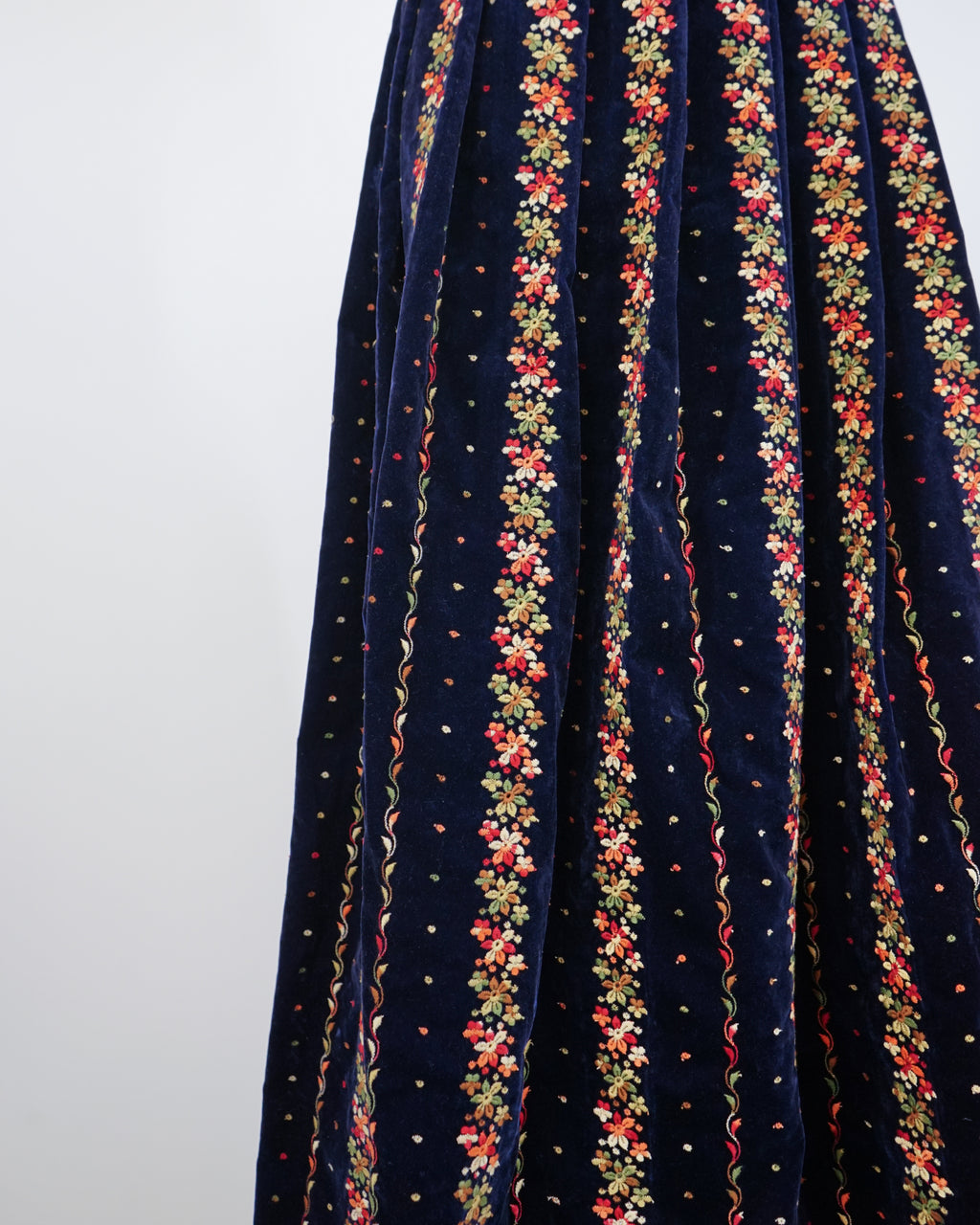 1970s Velvet Floral Embroidered Eyelet Skirt
