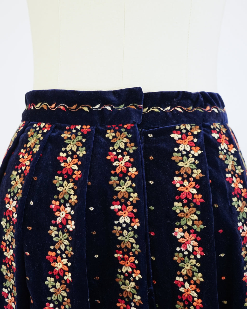 1970s Velvet Floral Embroidered Eyelet Skirt