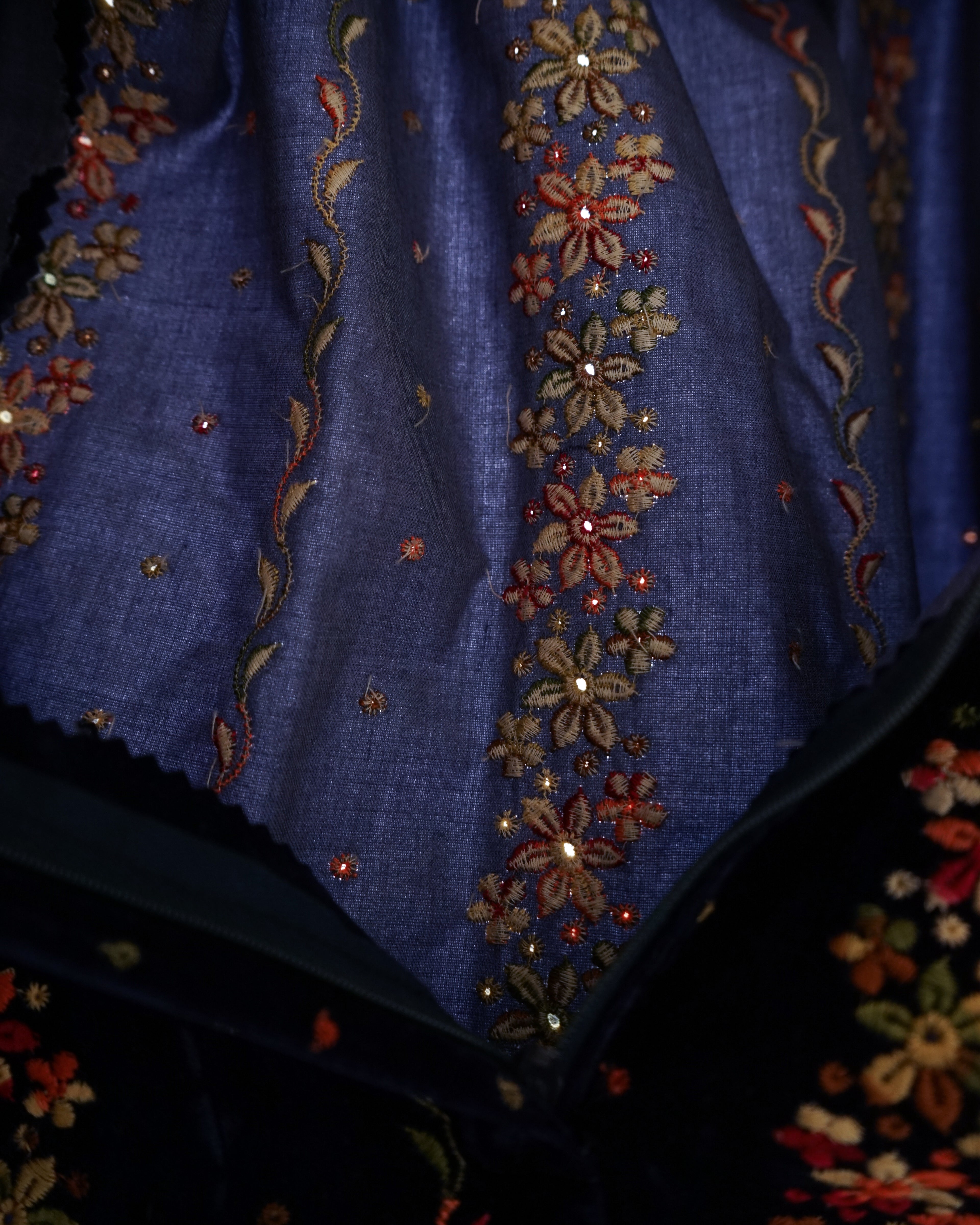 1970s Velvet Floral Embroidered Eyelet Skirt