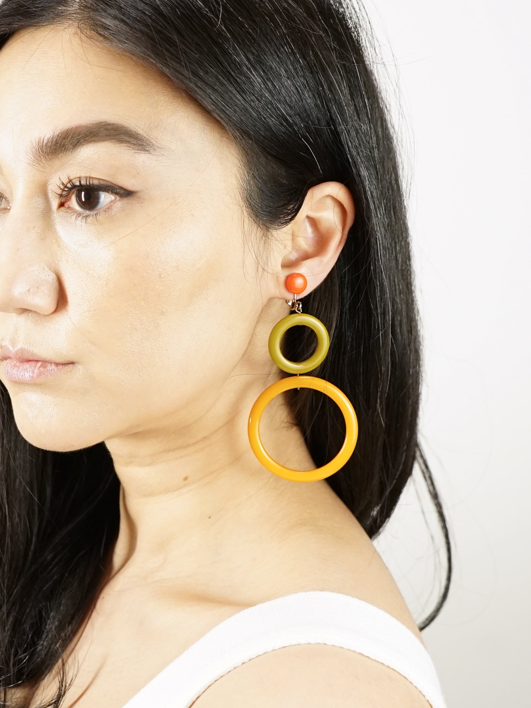 1960s Color Block Bakelite Hoop Earrings