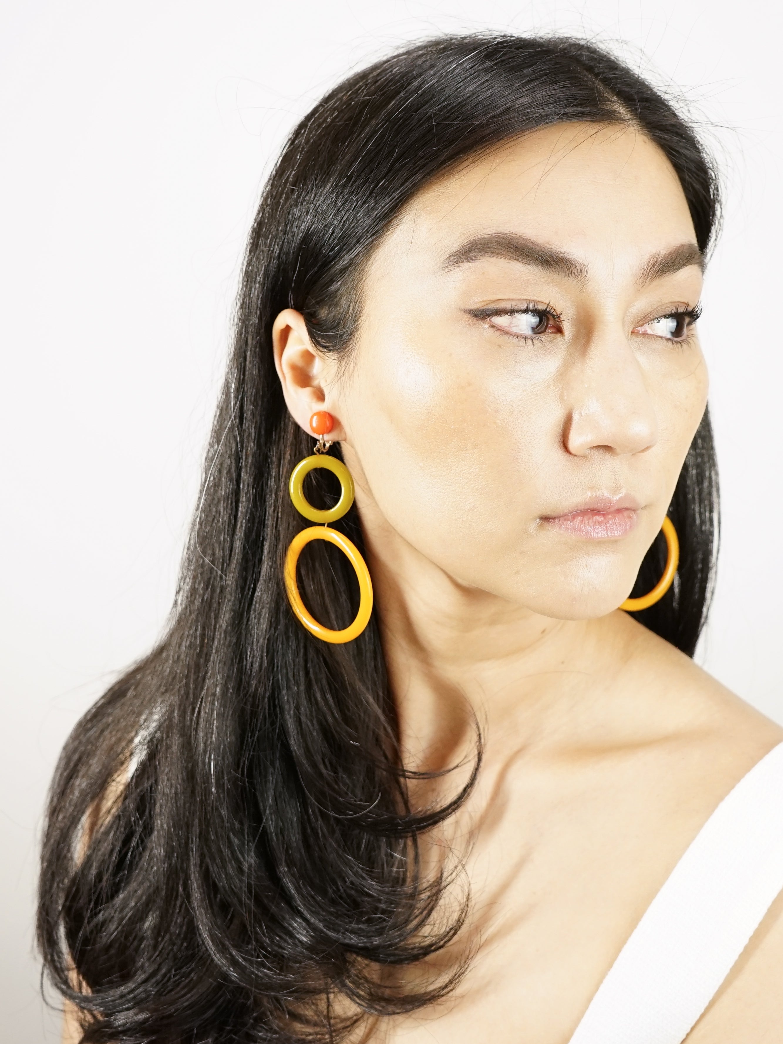 1960s Color Block Bakelite Hoop Earrings