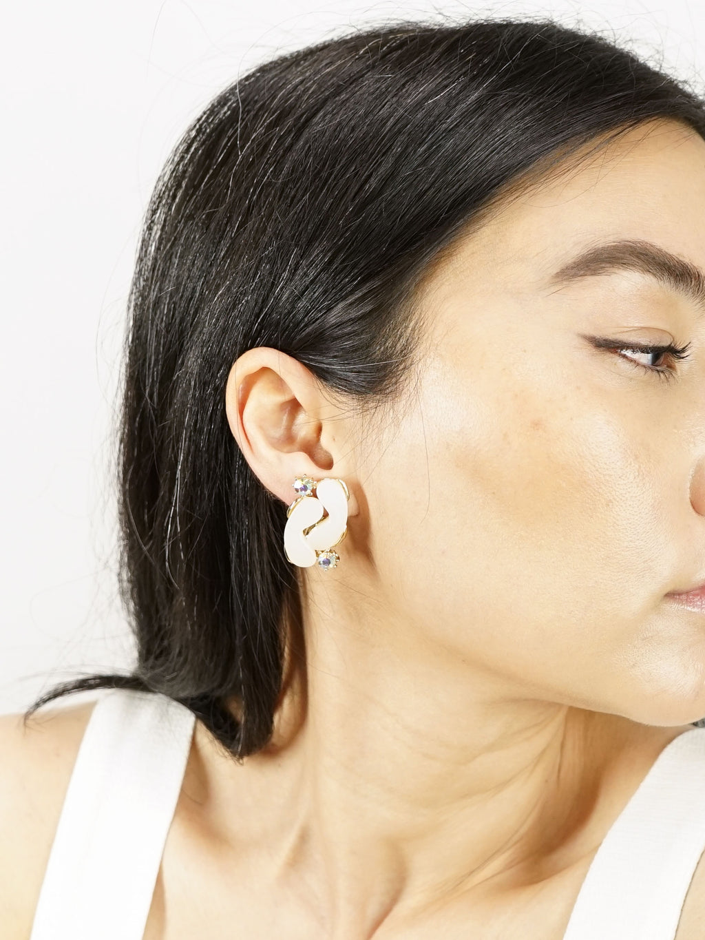 60s Iridescent Crystal & Cream Earrings