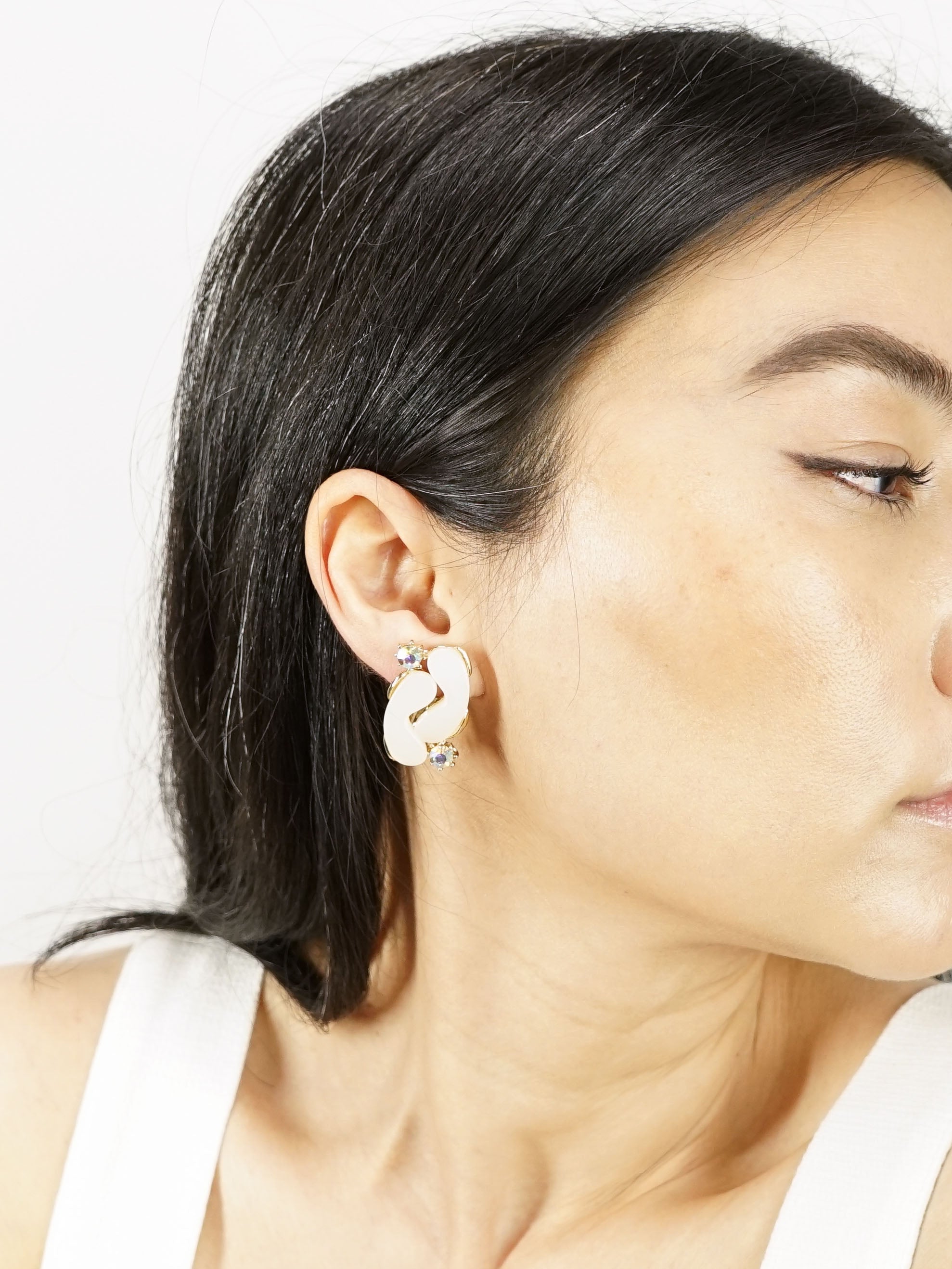 60s Iridescent Crystal & Cream Earrings