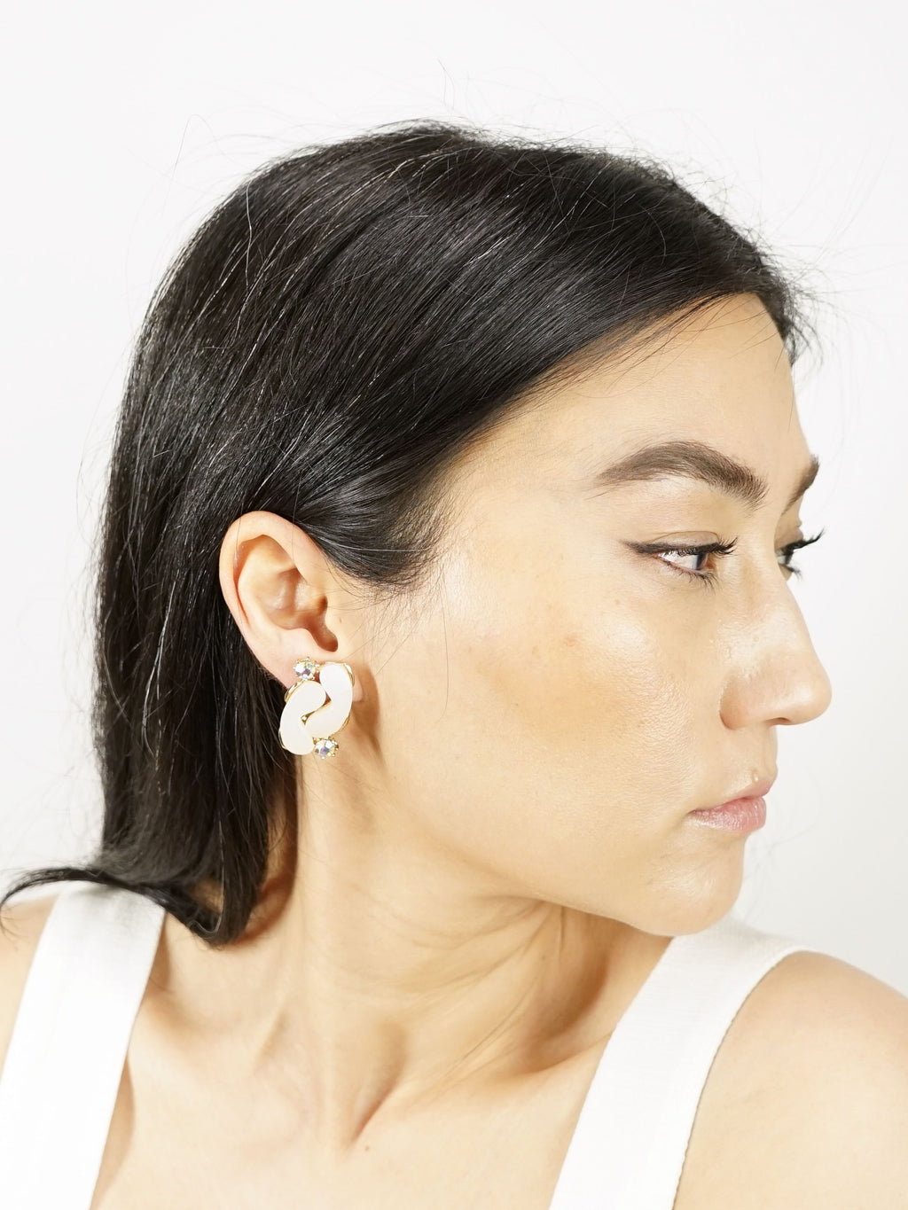 60s Iridescent Crystal & Cream Earrings