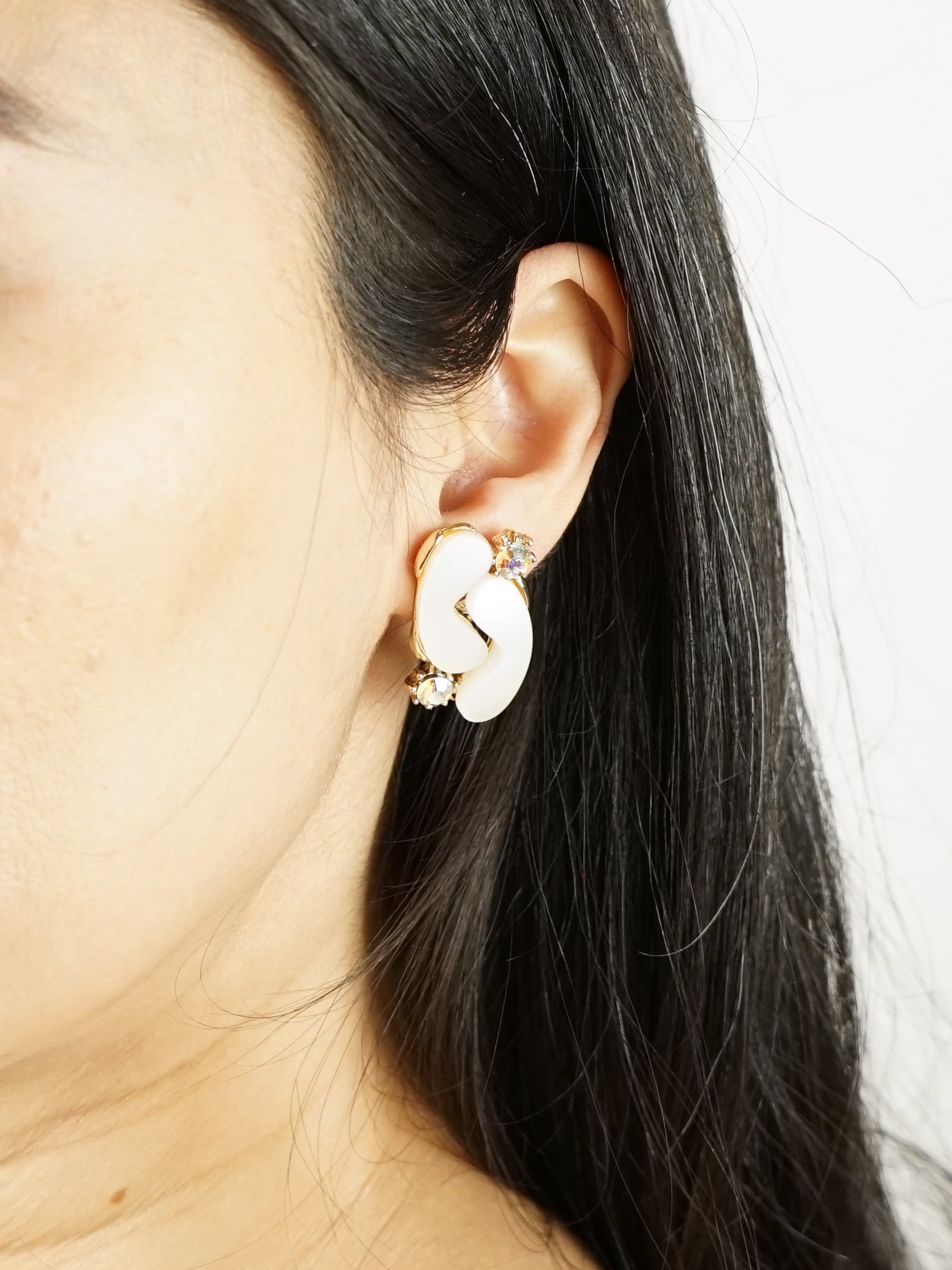 60s Iridescent Crystal & Cream Earrings