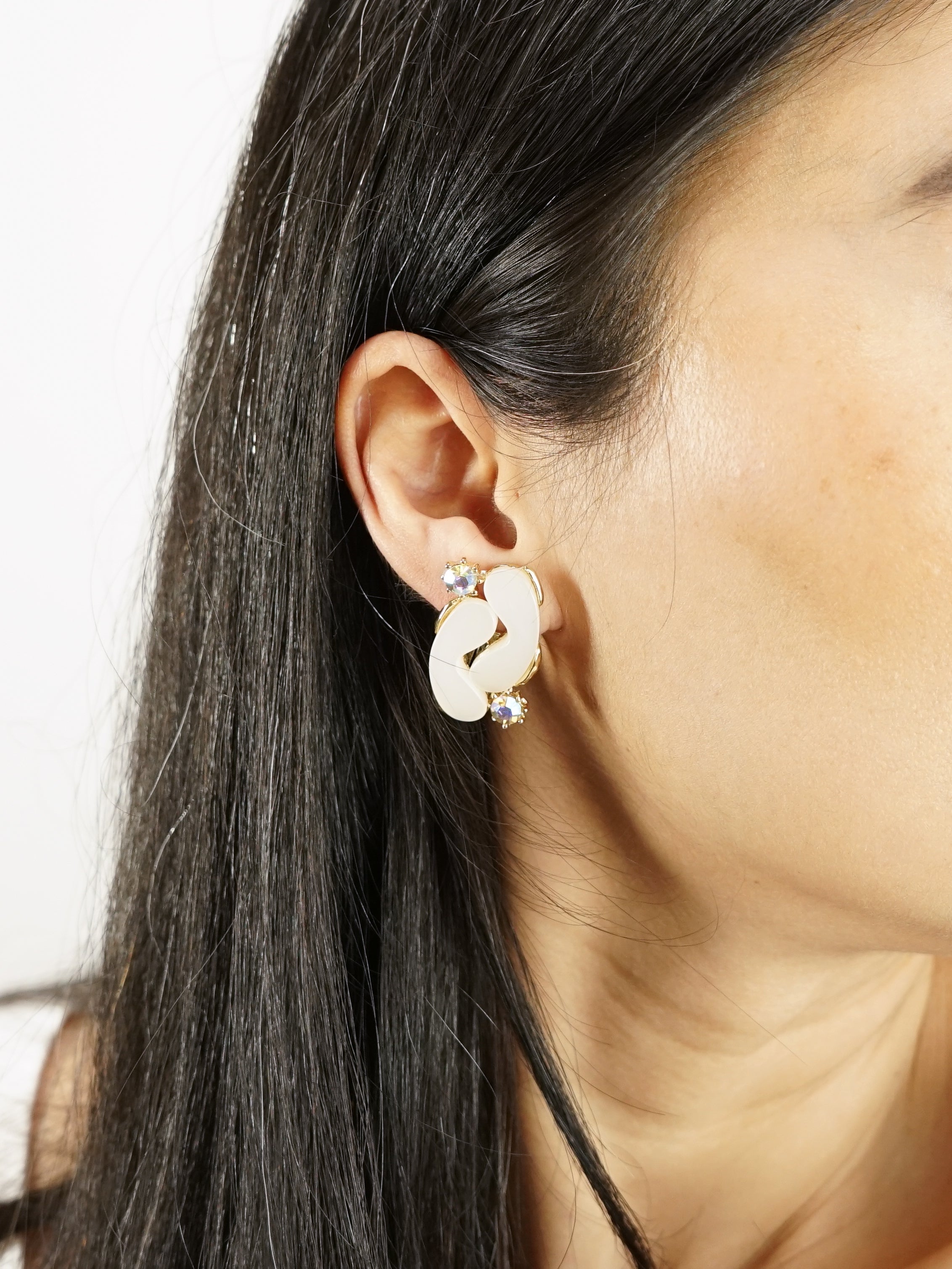 60s Iridescent Crystal & Cream Earrings