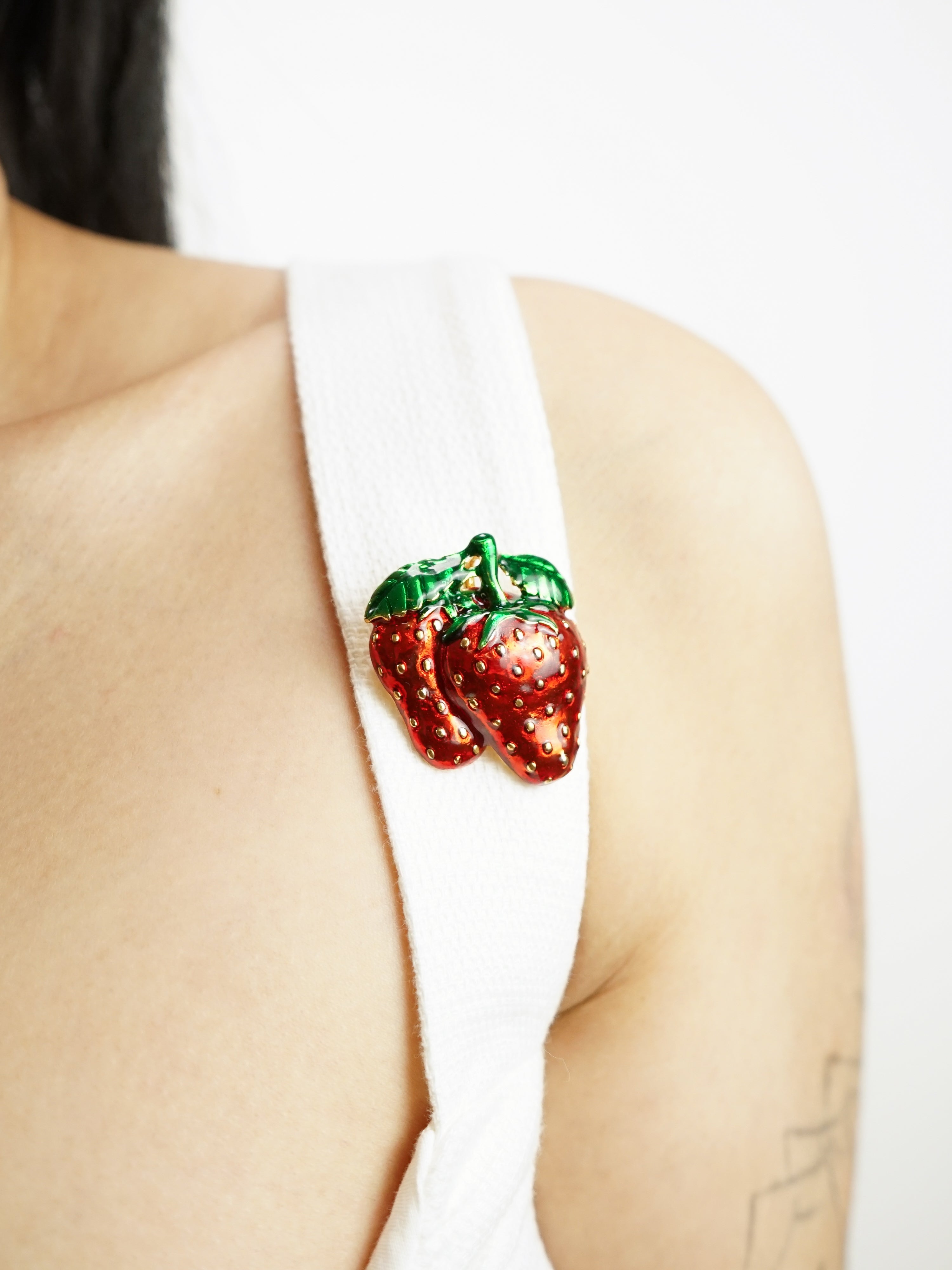 1980s Strawberry Enamel Brooch & Pendant