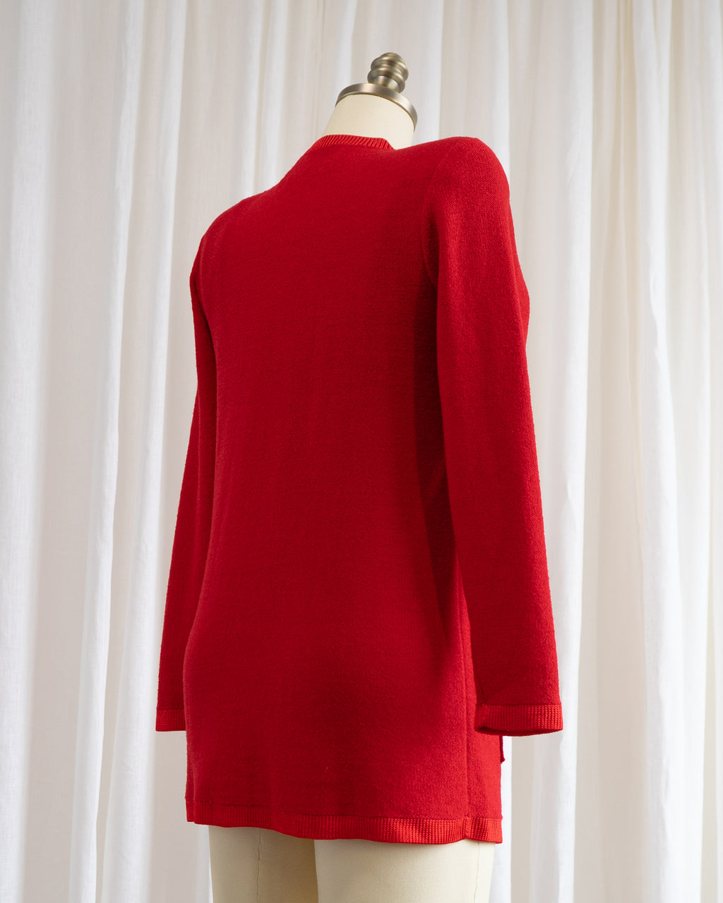 1980s Red Cardigan with Large Gold & Pearl Heart Buttons