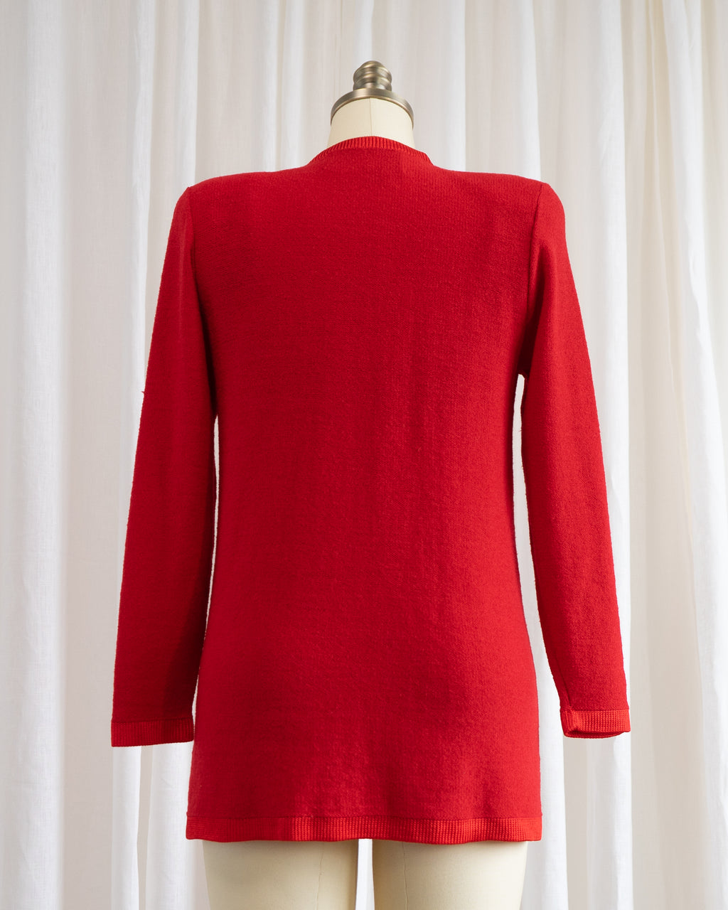 1980s Red Cardigan with Large Gold & Pearl Heart Buttons