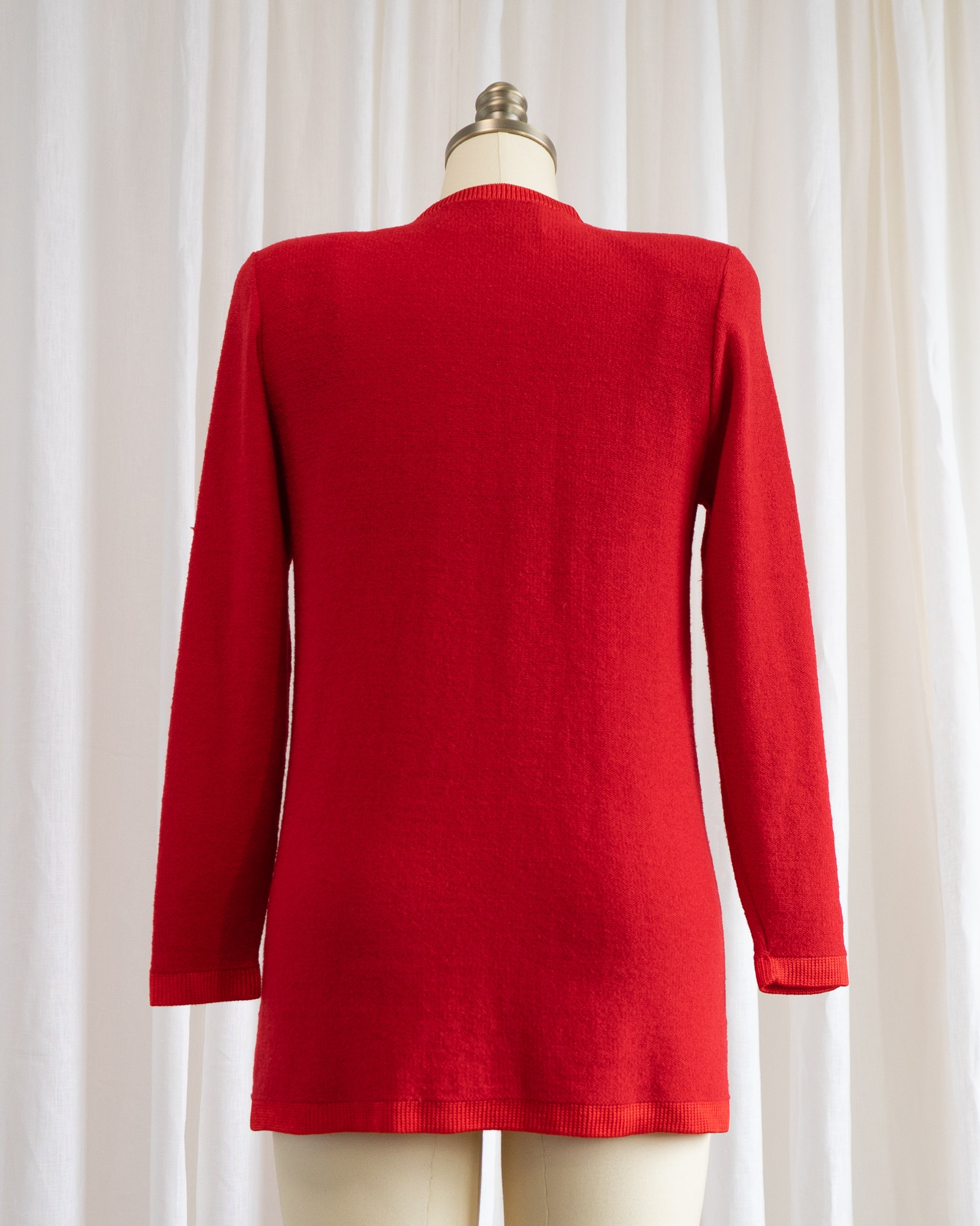 1980s Red Cardigan with Large Gold & Pearl Heart Buttons