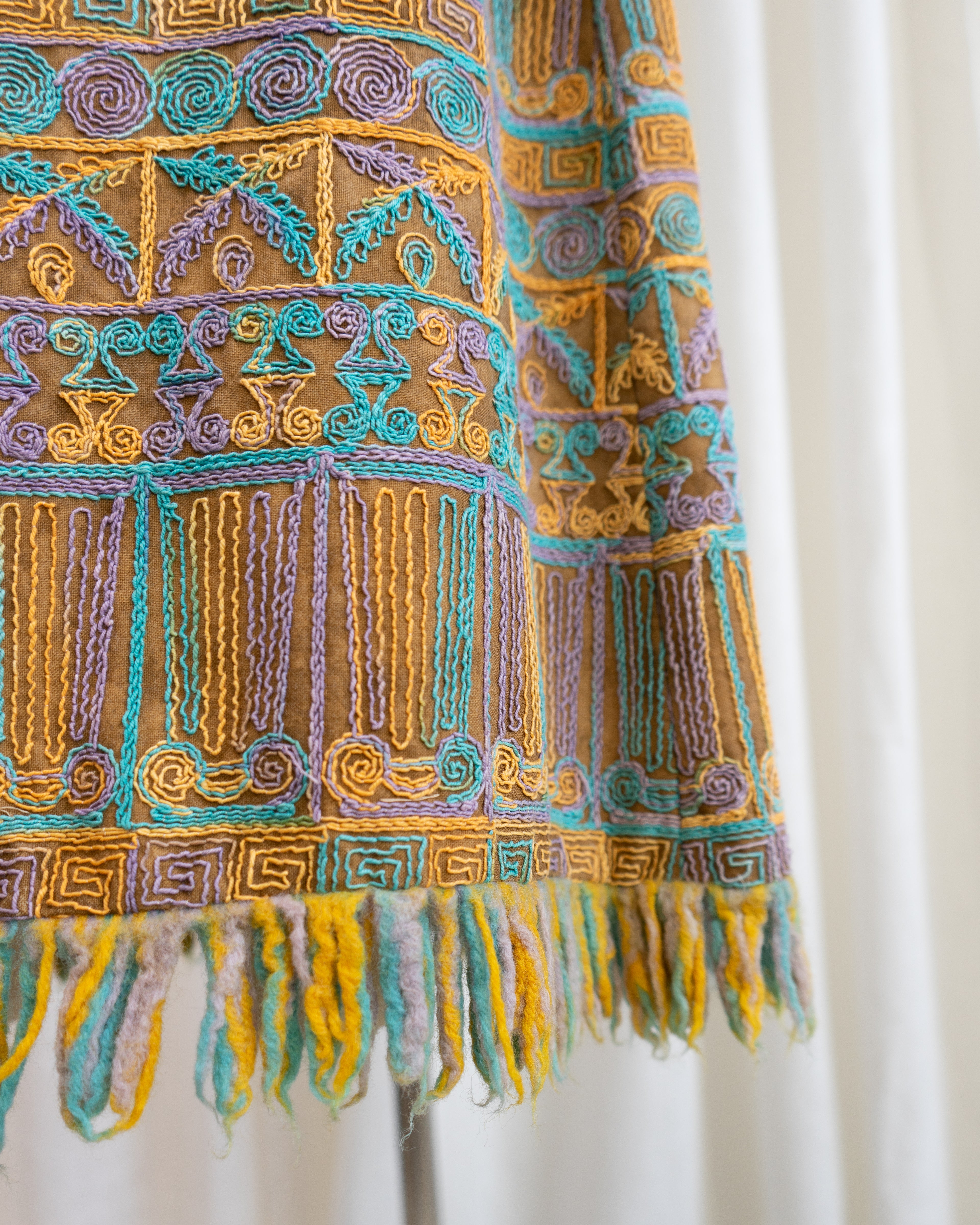 1970s Beverly Paige Embroidered Maxi Skirt with Belt