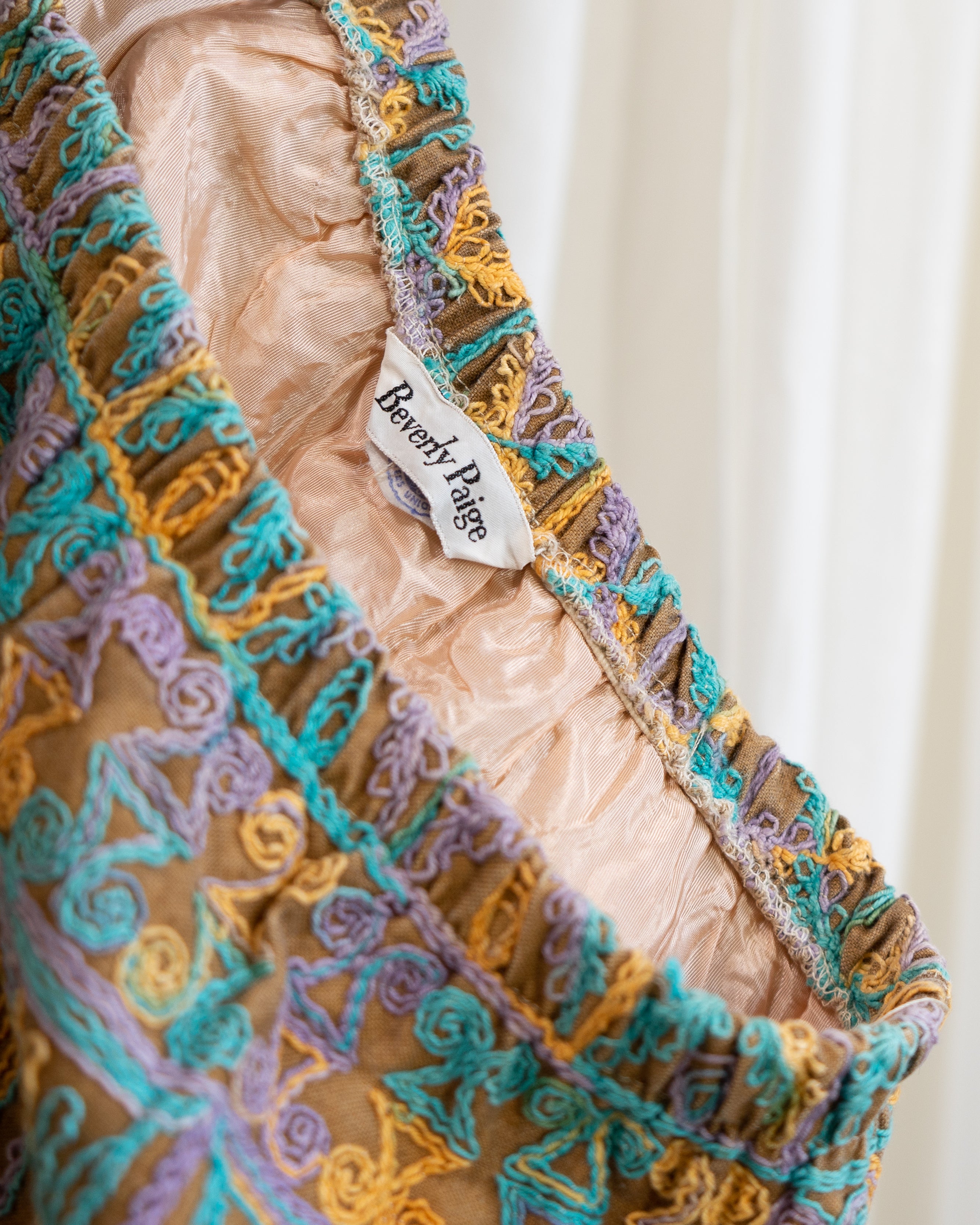 1970s Beverly Paige Embroidered Maxi Skirt with Belt