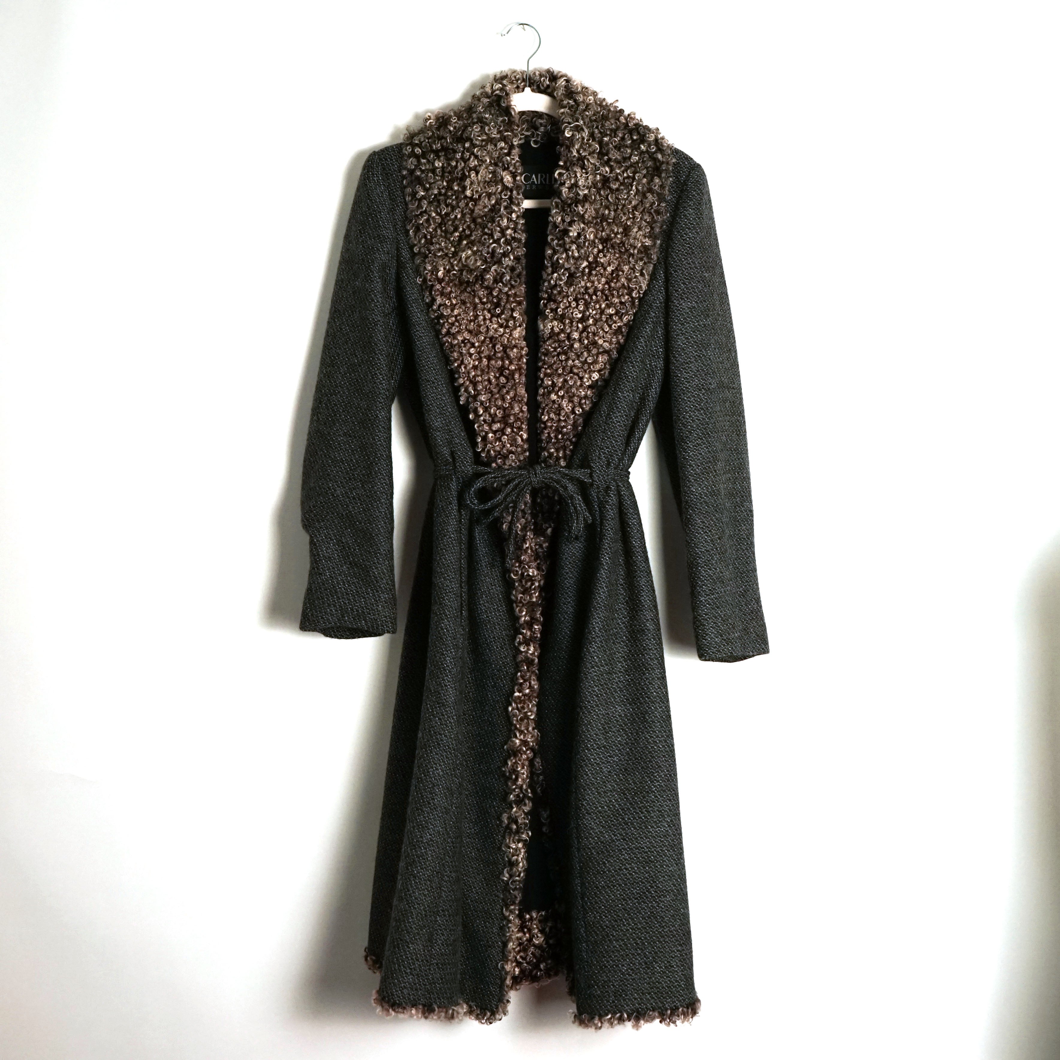 90s Italian Wool Coat w Swedish Sheepskin Collar & Trim