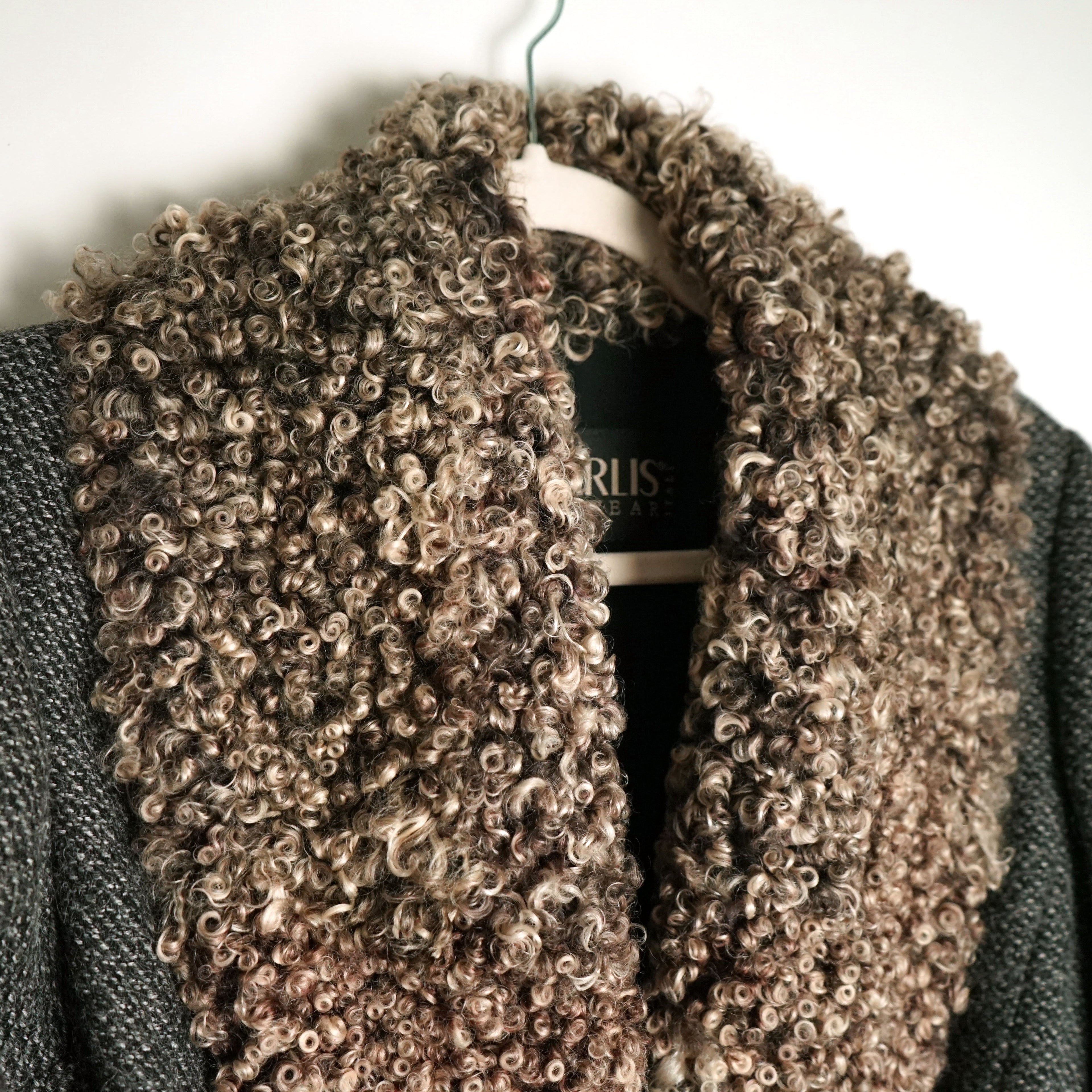 90s Italian Wool Coat w Swedish Sheepskin Collar & Trim