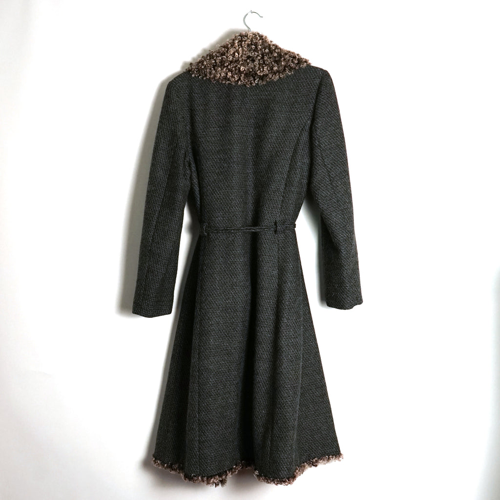 90s Italian Wool Coat w Swedish Sheepskin Collar & Trim