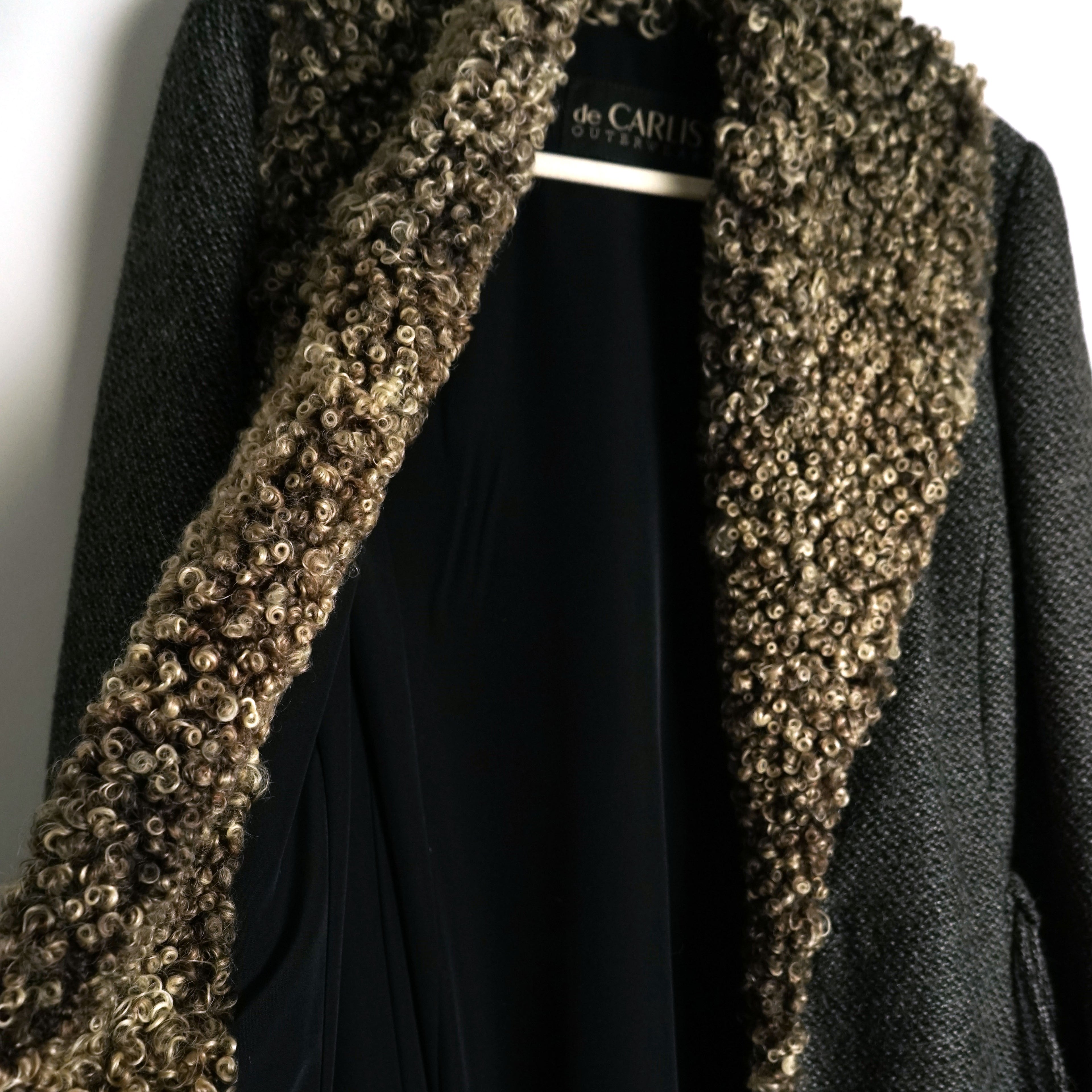 90s Italian Wool Coat w Swedish Sheepskin Collar & Trim