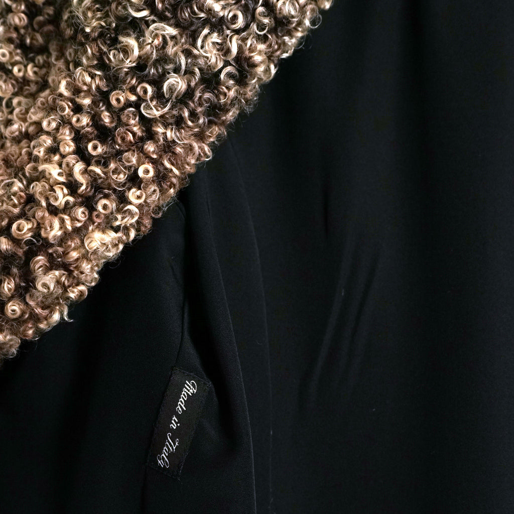 90s Italian Wool Coat w Swedish Sheepskin Collar & Trim