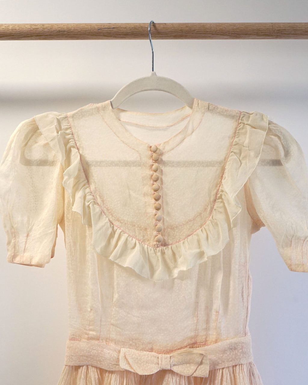 1950s Sheer Micro Print Floral Maxi with Ruffles