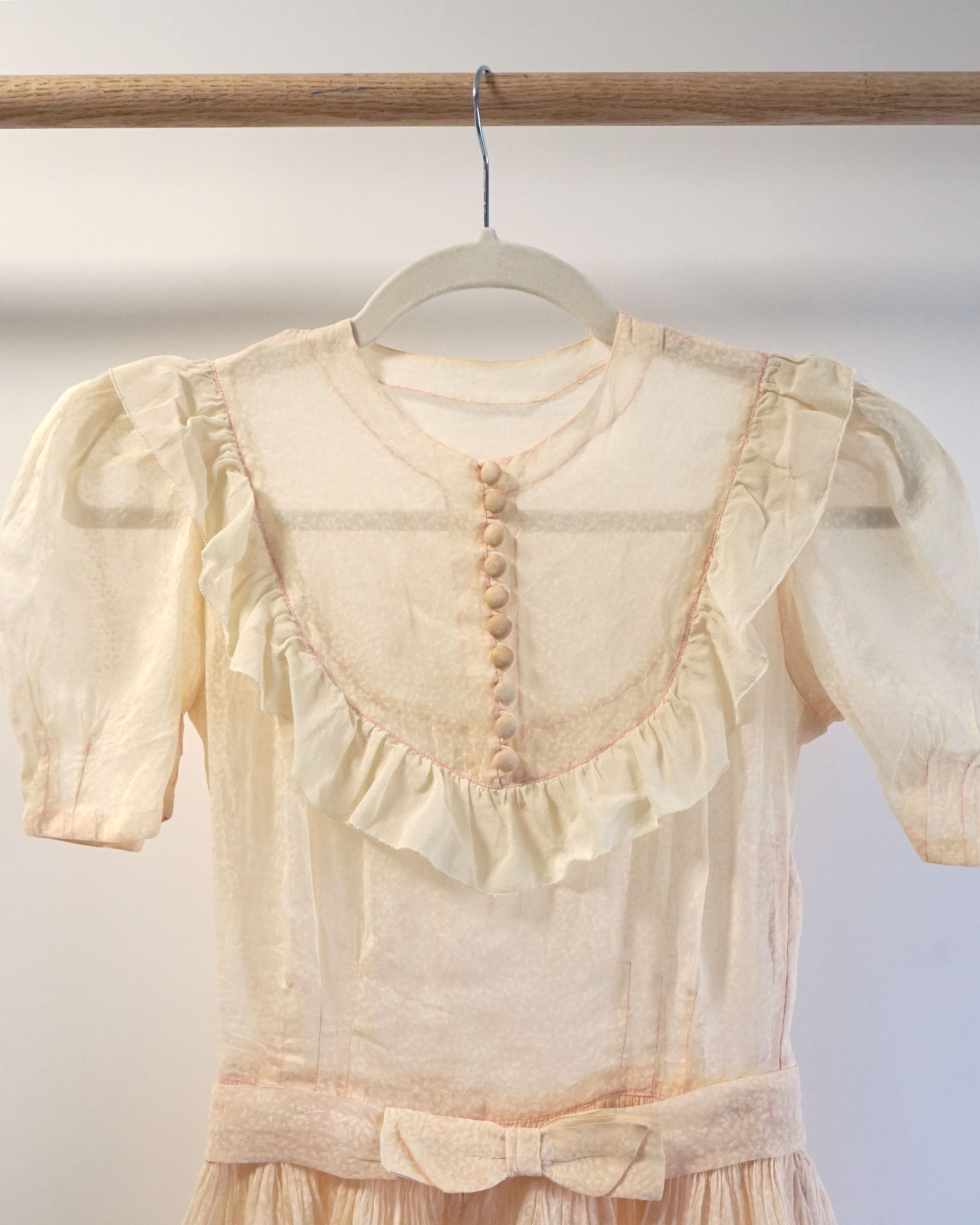 1950s Sheer Micro Print Floral Maxi with Ruffles