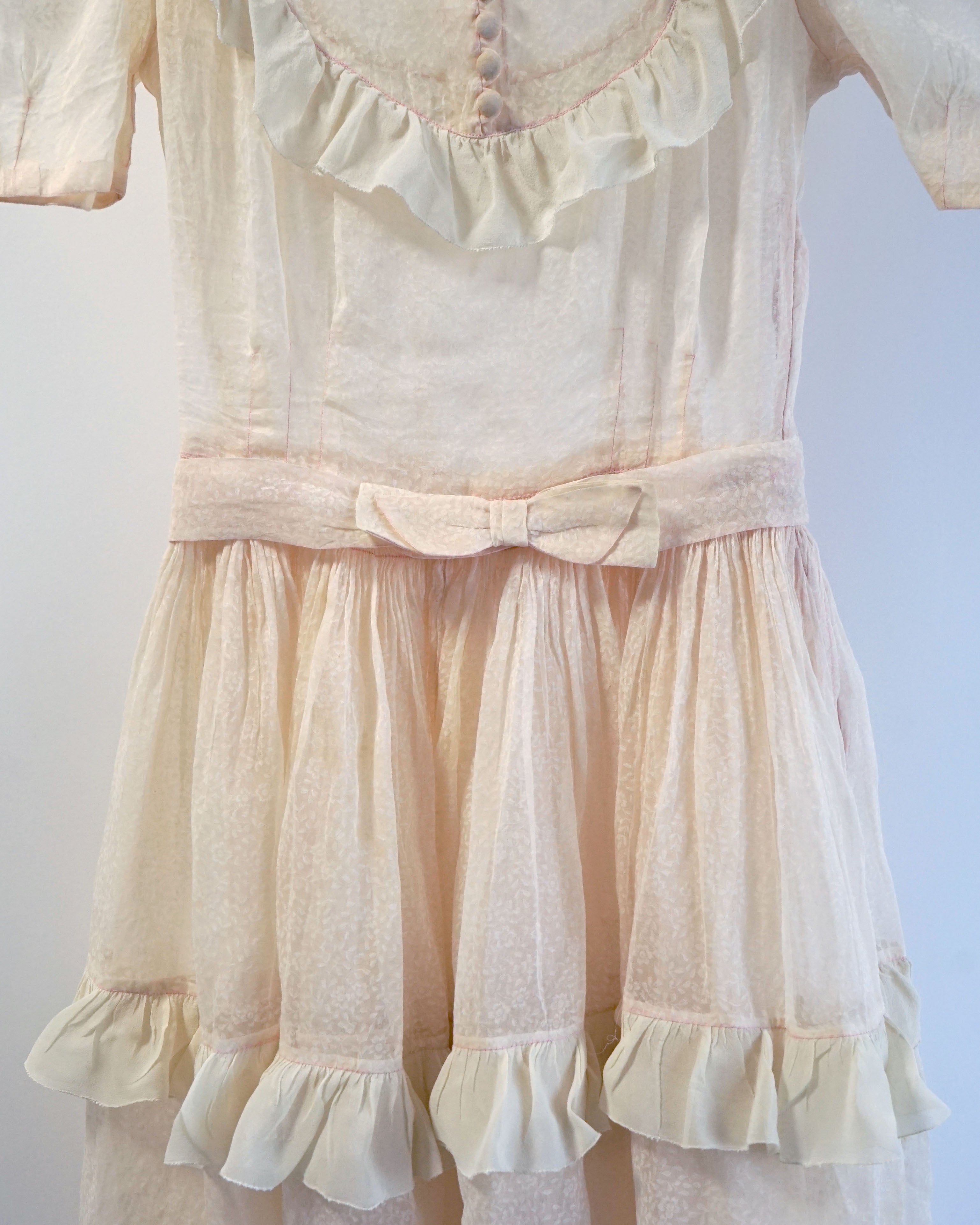 1950s Sheer Micro Print Floral Maxi with Ruffles