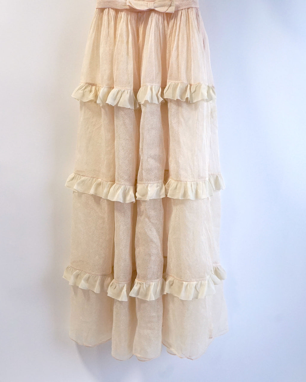 1950s Sheer Micro Print Floral Maxi with Ruffles