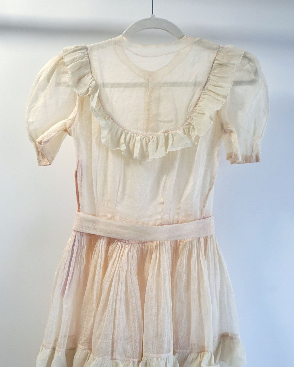 1950s Sheer Micro Print Floral Maxi with Ruffles