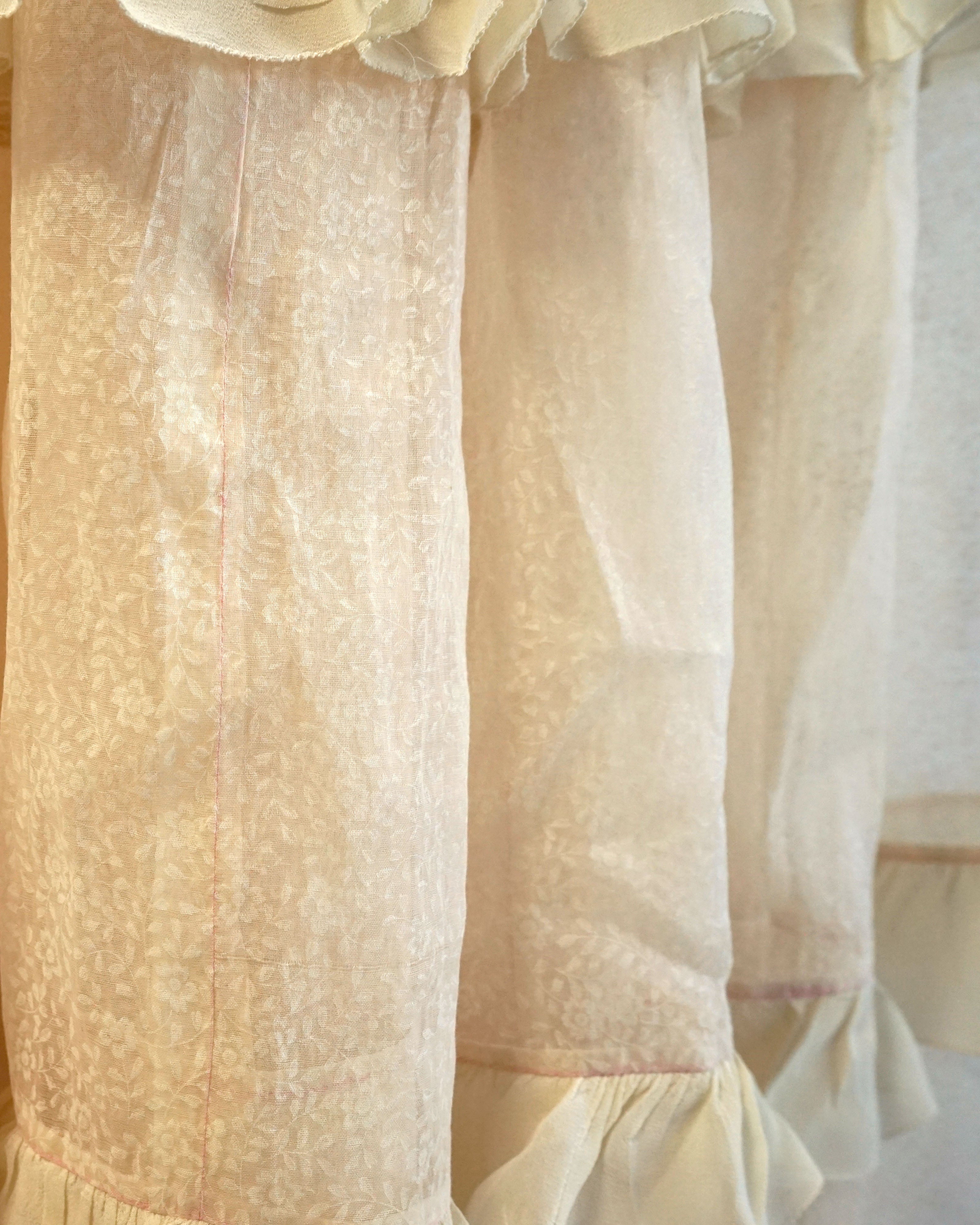 1950s Sheer Micro Print Floral Maxi with Ruffles