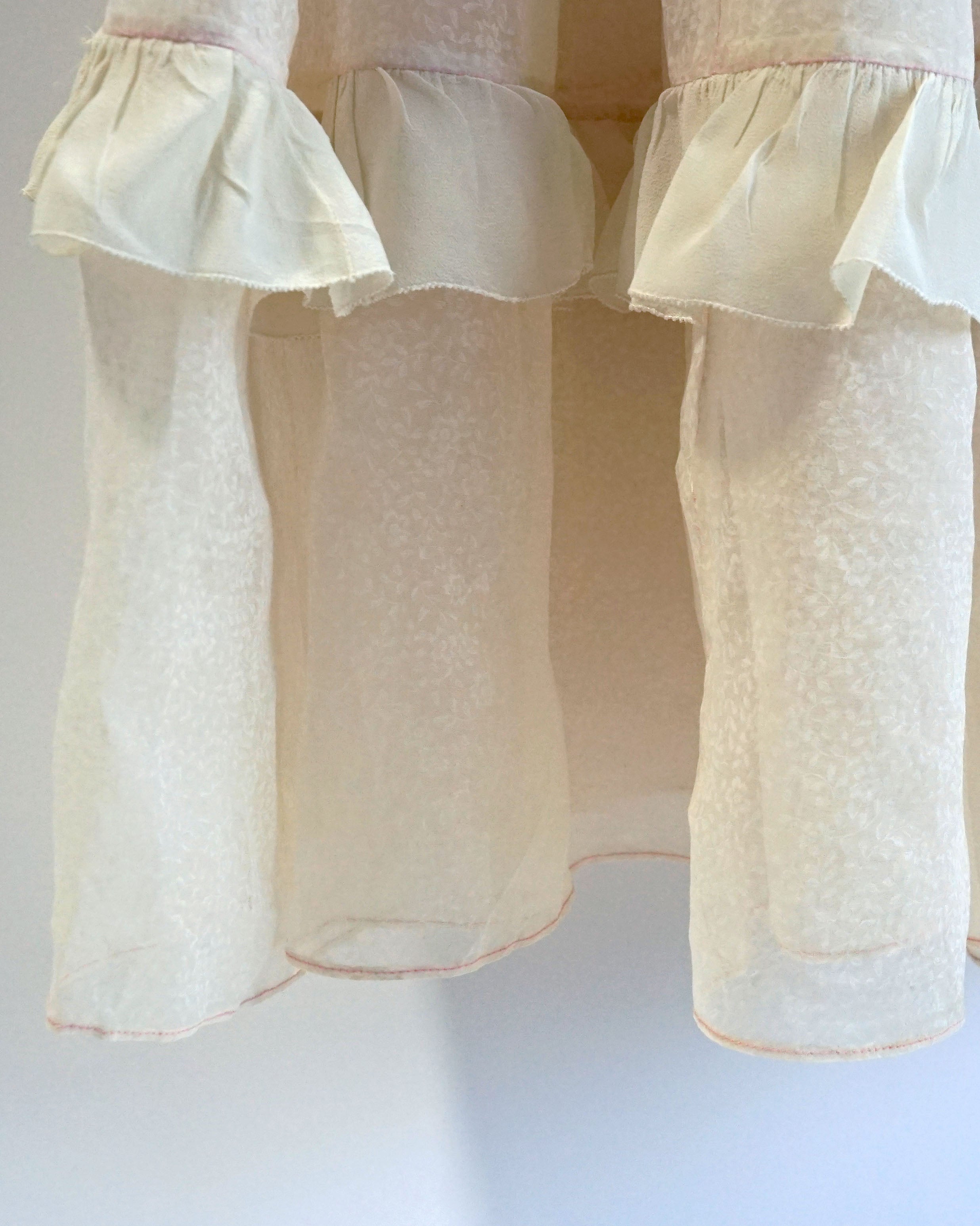 1950s Sheer Micro Print Floral Maxi with Ruffles