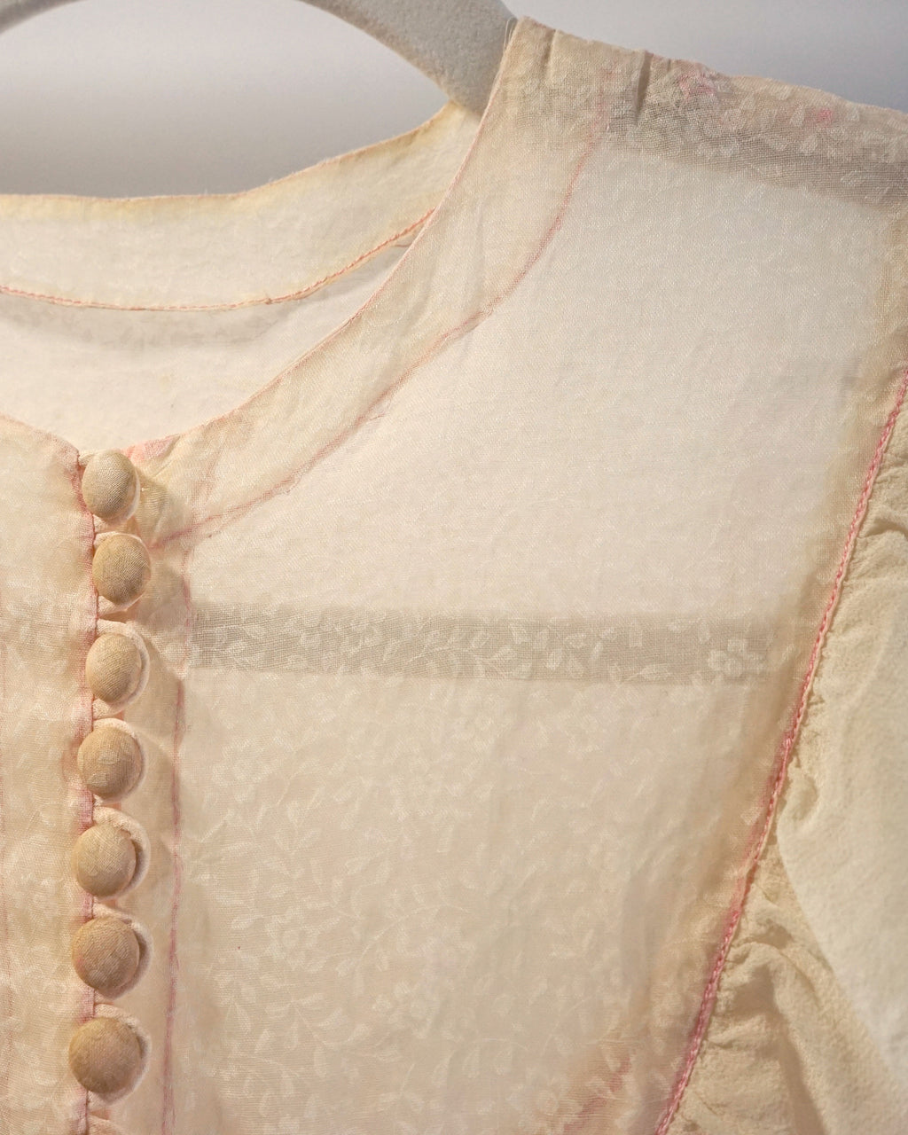 1950s Sheer Micro Print Floral Maxi with Ruffles