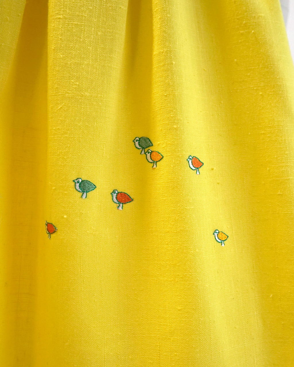 60s Malia Bold Yellow Embroidered Birds Spaghetti Strap Dress