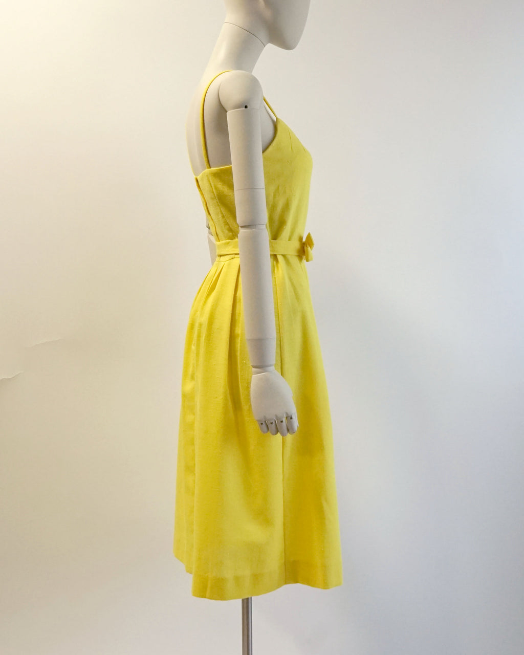 60s Malia Bold Yellow Embroidered Birds Spaghetti Strap Dress