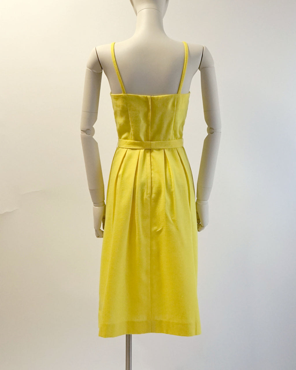 60s Malia Bold Yellow Embroidered Birds Spaghetti Strap Dress