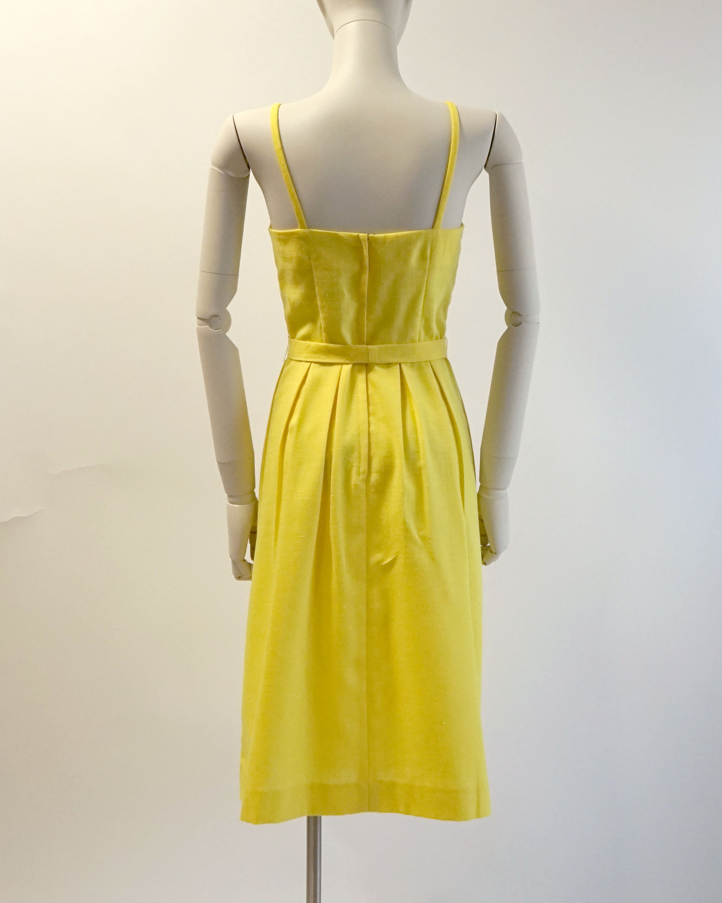 60s Malia Bold Yellow Embroidered Birds Spaghetti Strap Dress