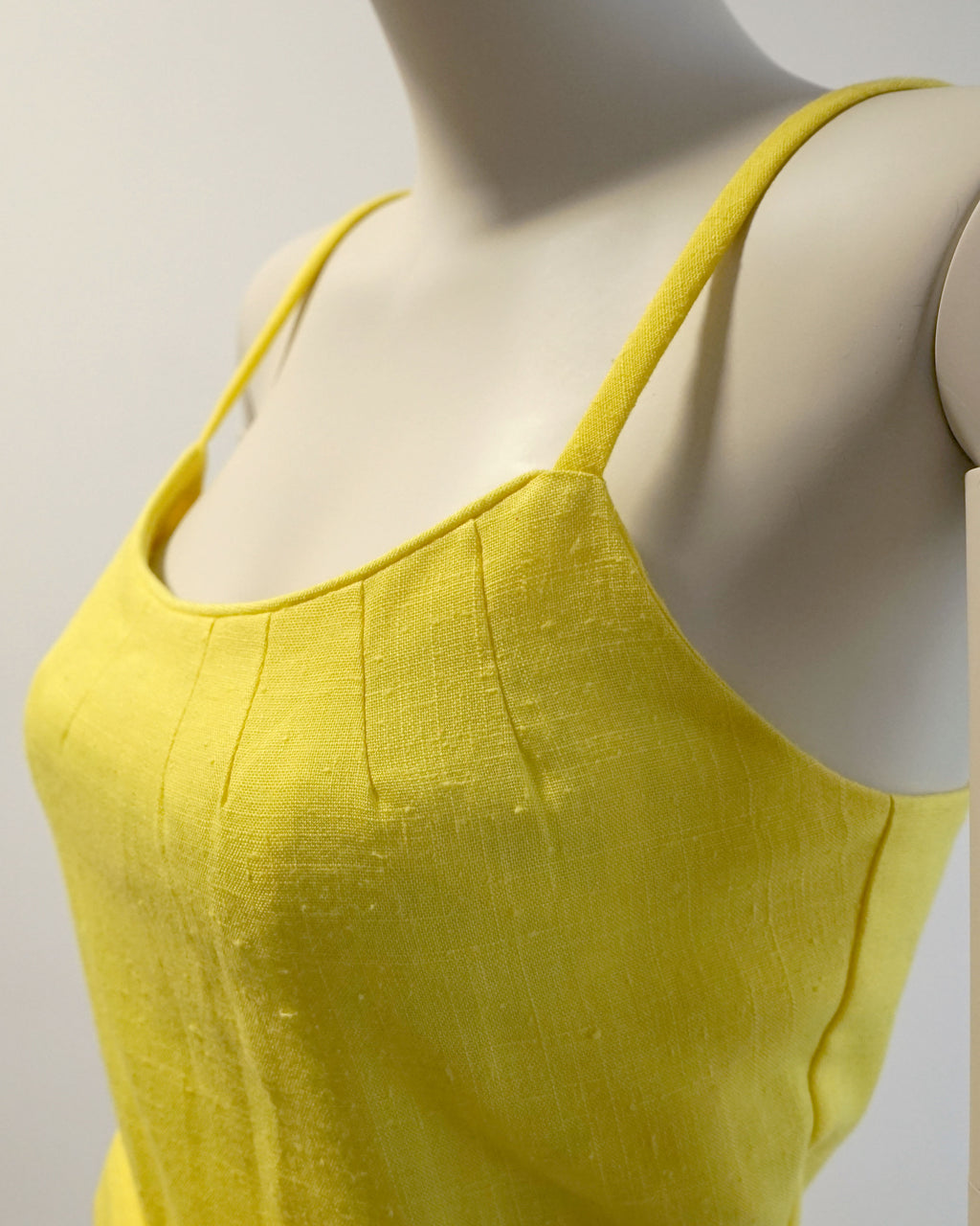 60s Malia Bold Yellow Embroidered Birds Spaghetti Strap Dress