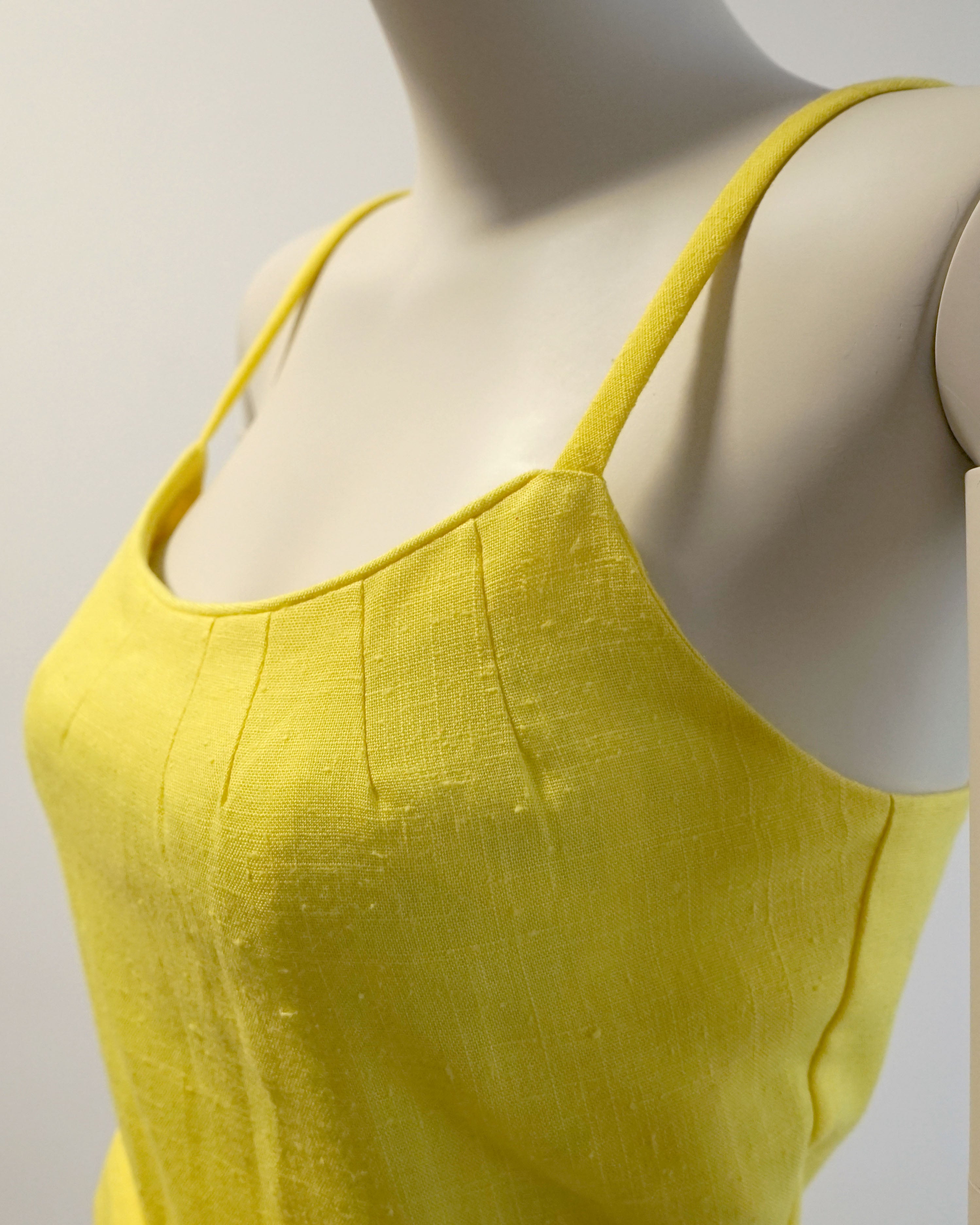 60s Malia Bold Yellow Embroidered Birds Spaghetti Strap Dress