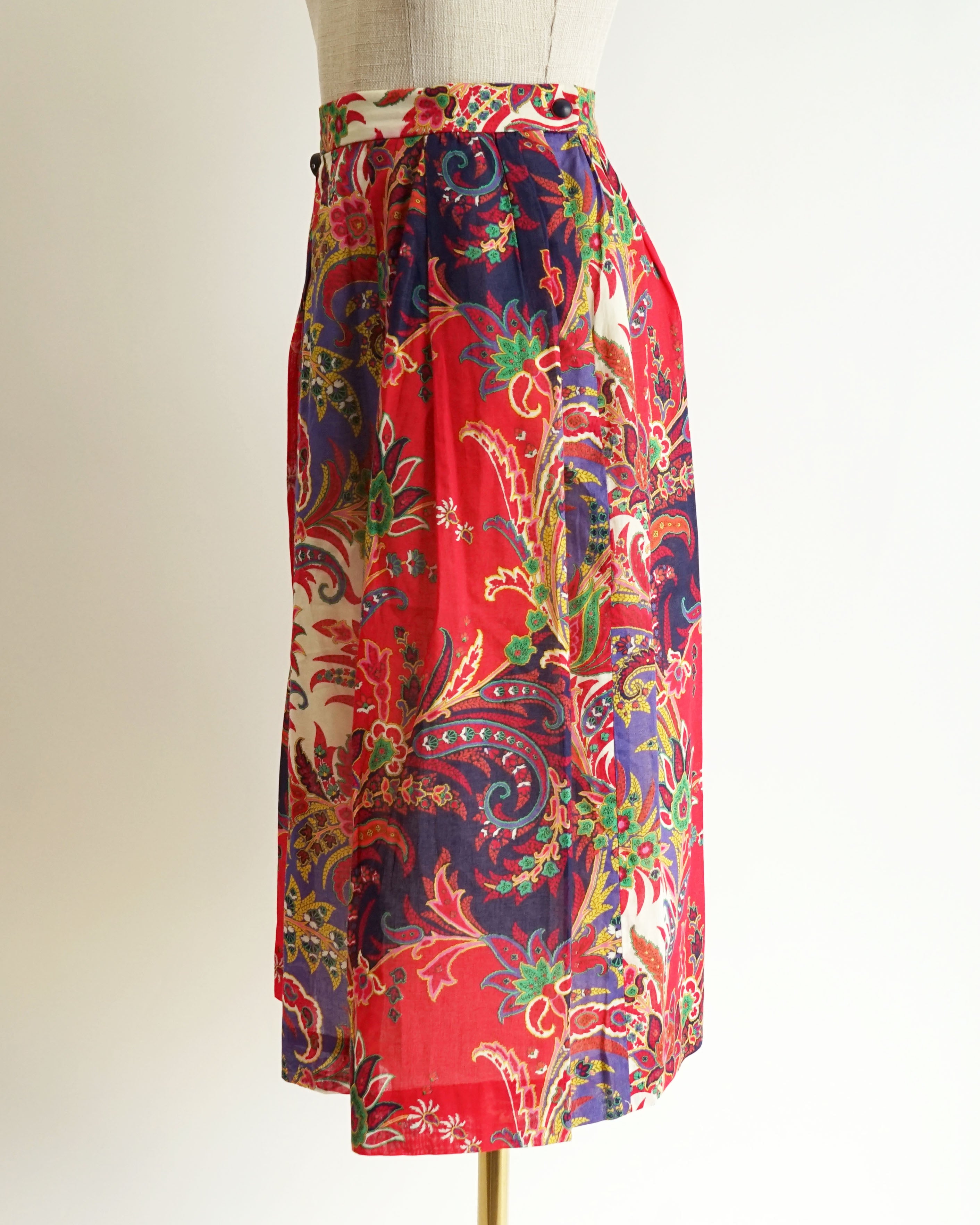 80s Carlisle Fuchsia Purple Paisley Large Print Skirt