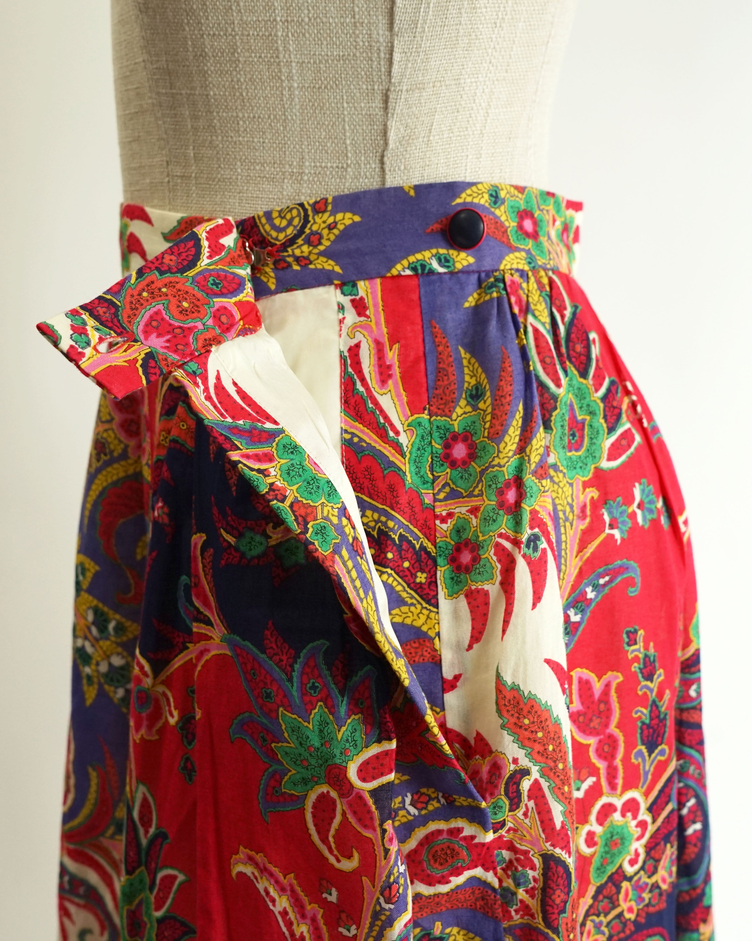 80s Carlisle Fuchsia Purple Paisley Large Print Skirt