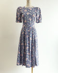 80s Laura Ashley Periwinkle Climbing Roses Belted Dress
