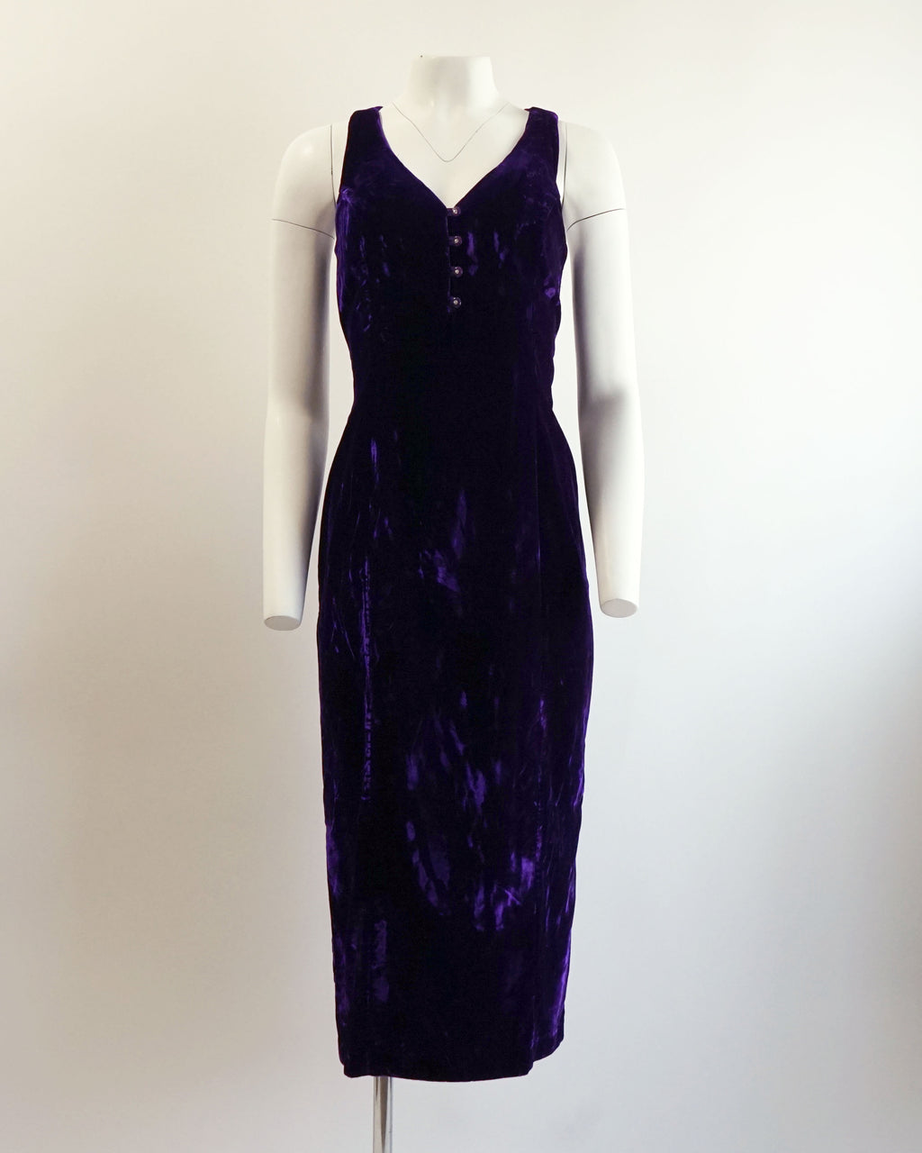 90s Royal Violet Velvet Criss Cross Back Cocktail Dress