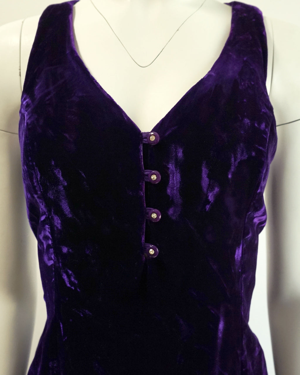 90s Royal Violet Velvet Criss Cross Back Cocktail Dress