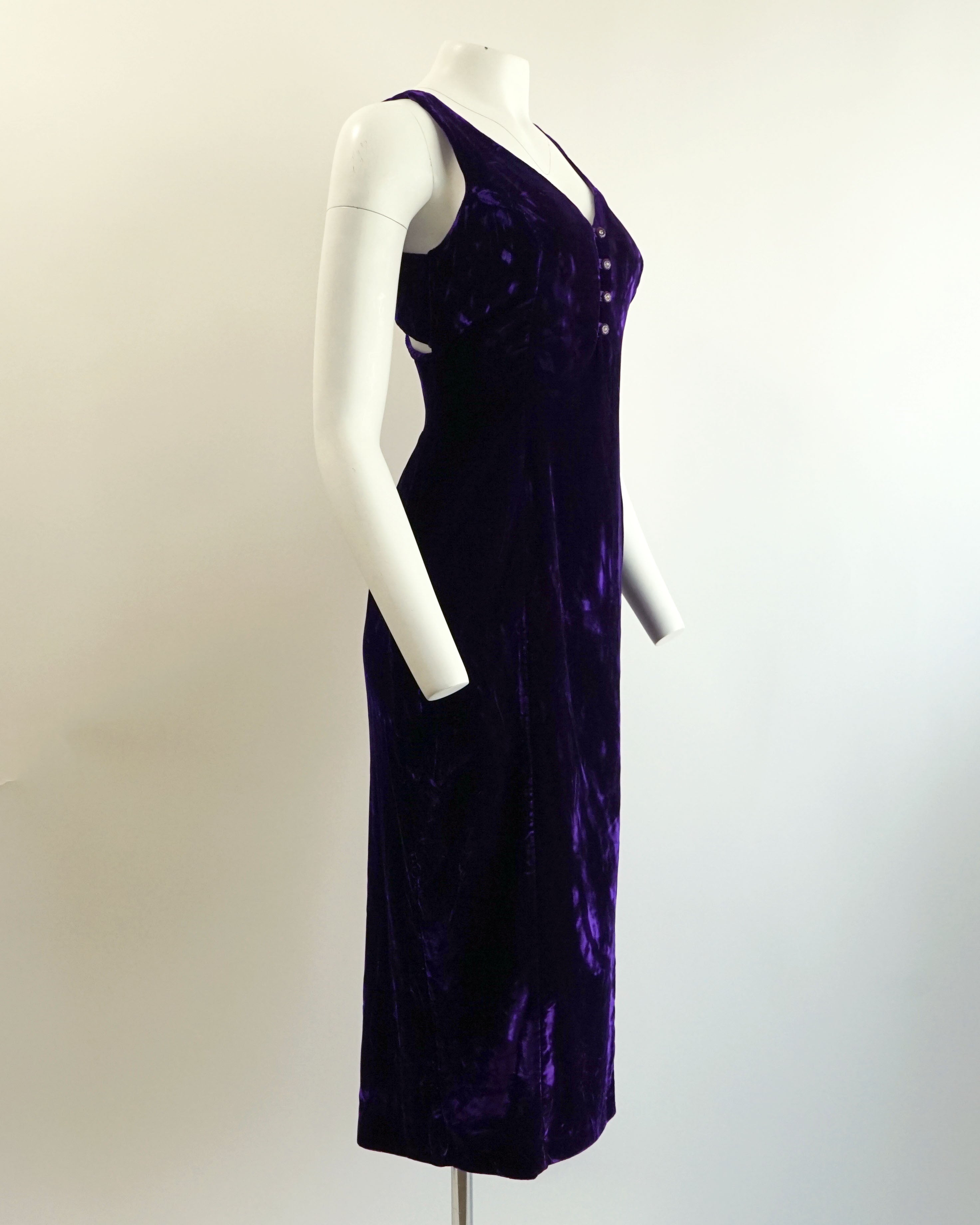 90s Royal Violet Velvet Criss Cross Back Cocktail Dress