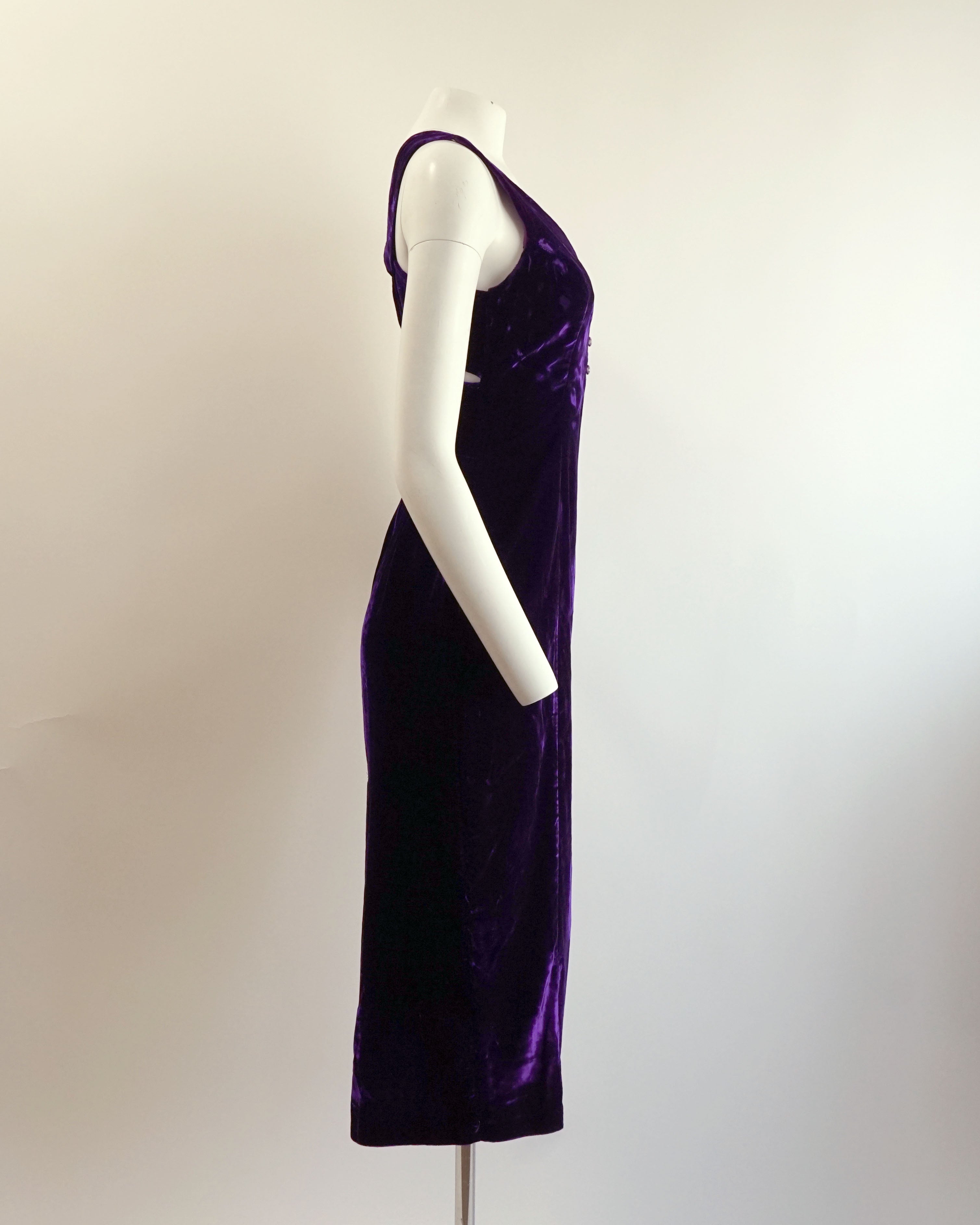 90s Royal Violet Velvet Criss Cross Back Cocktail Dress
